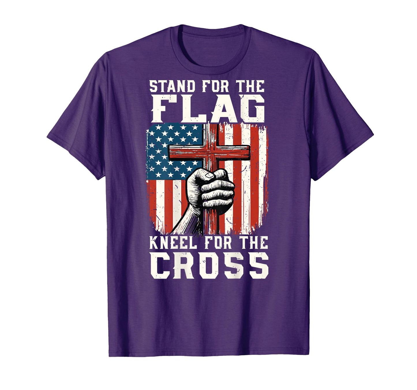 Men Stand for Flag Kneel The Cross Patriotic Christian Faith T-Shirt