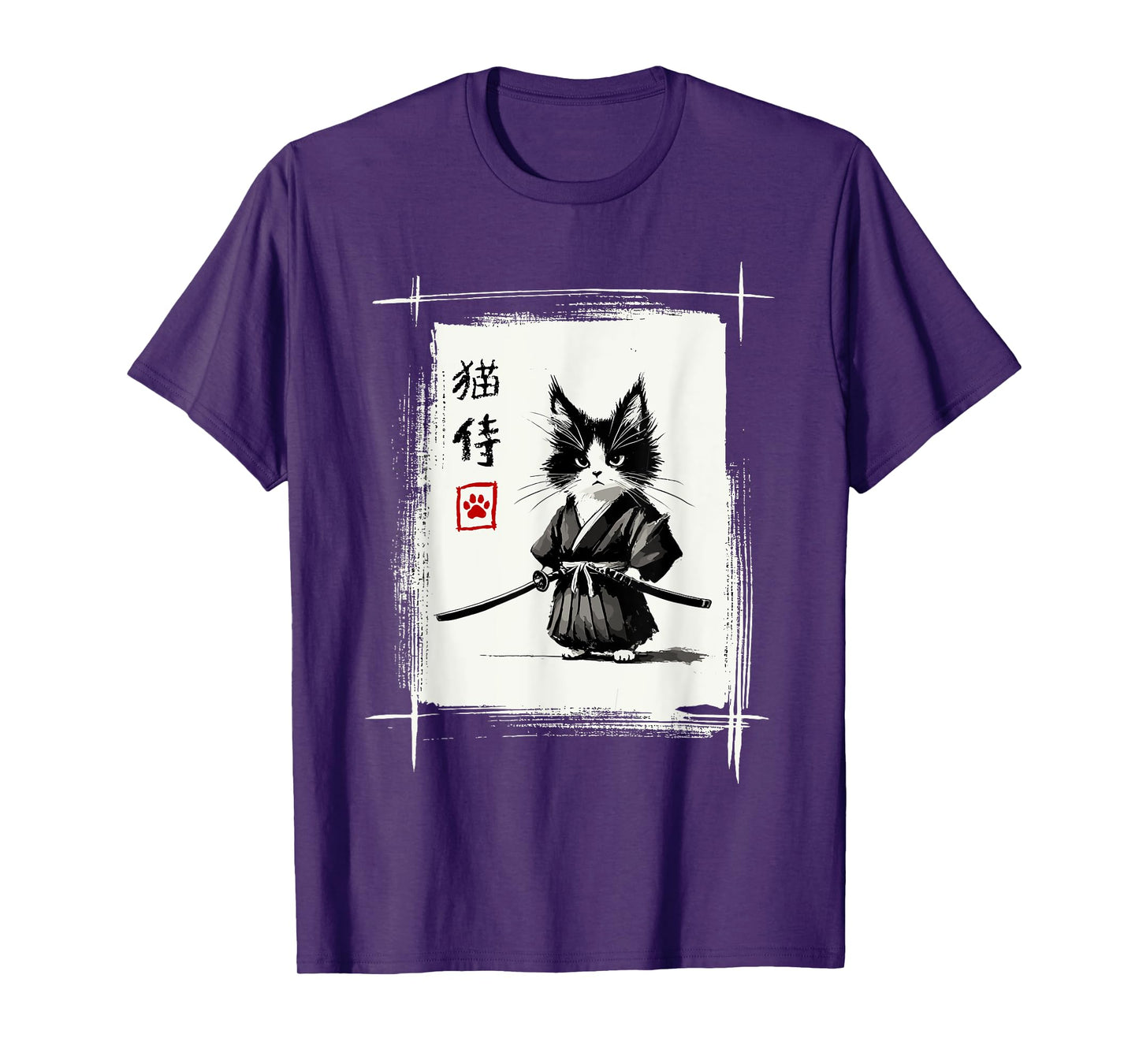 Samurai Cat Japanese Art Sumi-e Novelty Kawaii Funny Cat Men Women Girls Kids T-Shirt