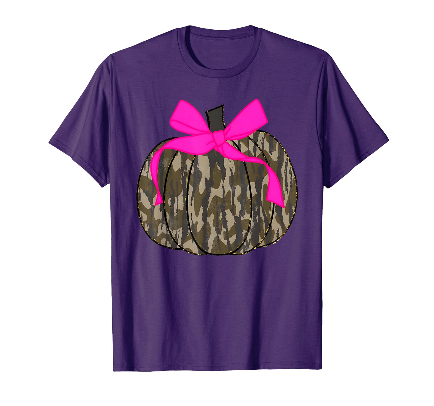 Camo Pumpkin Pink Coquette Bow Thanksgiving T-Shirt