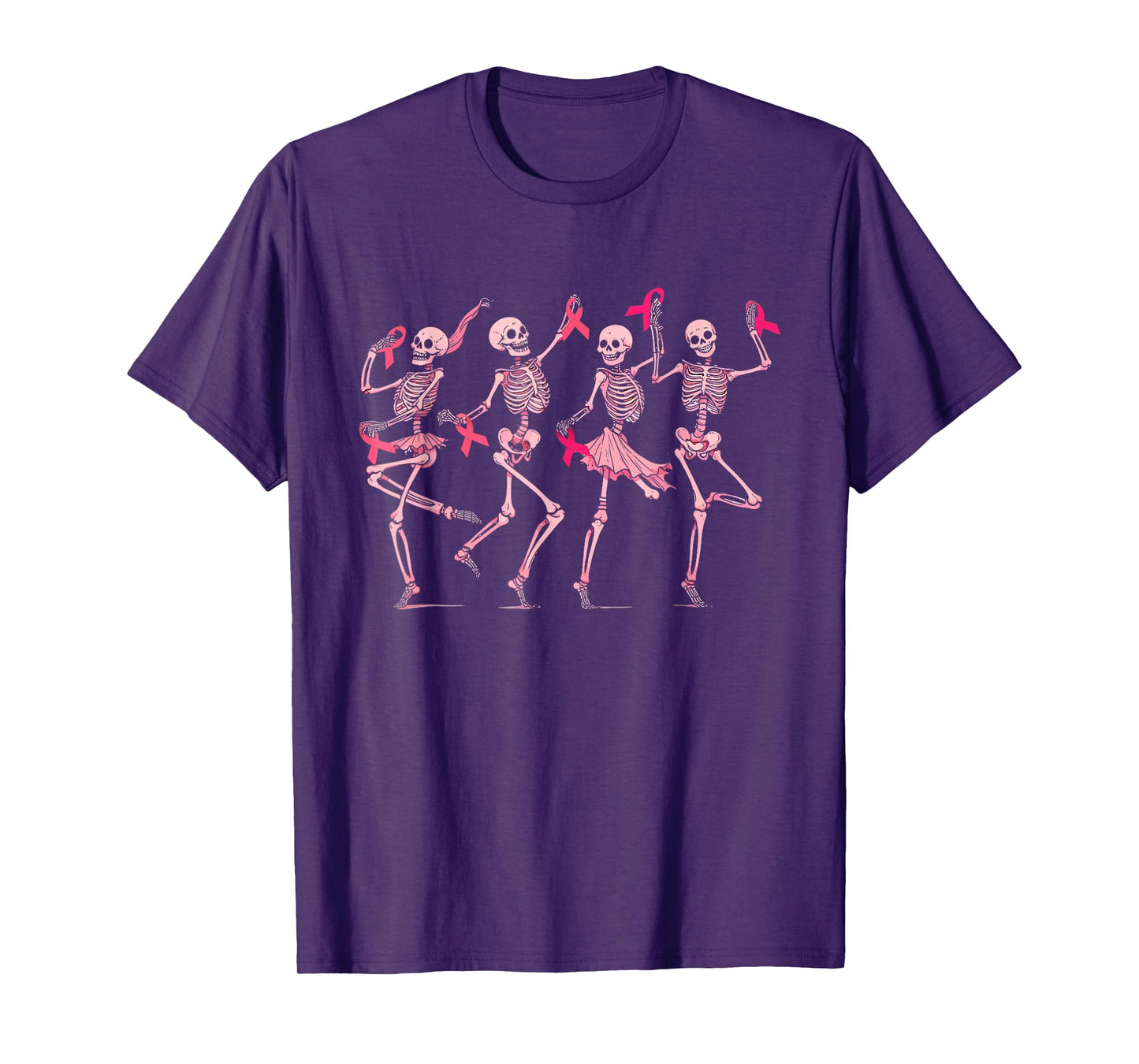 Skeleton Dancing Pink Ribbon Breast Cancer Awareness Support T-Shirt