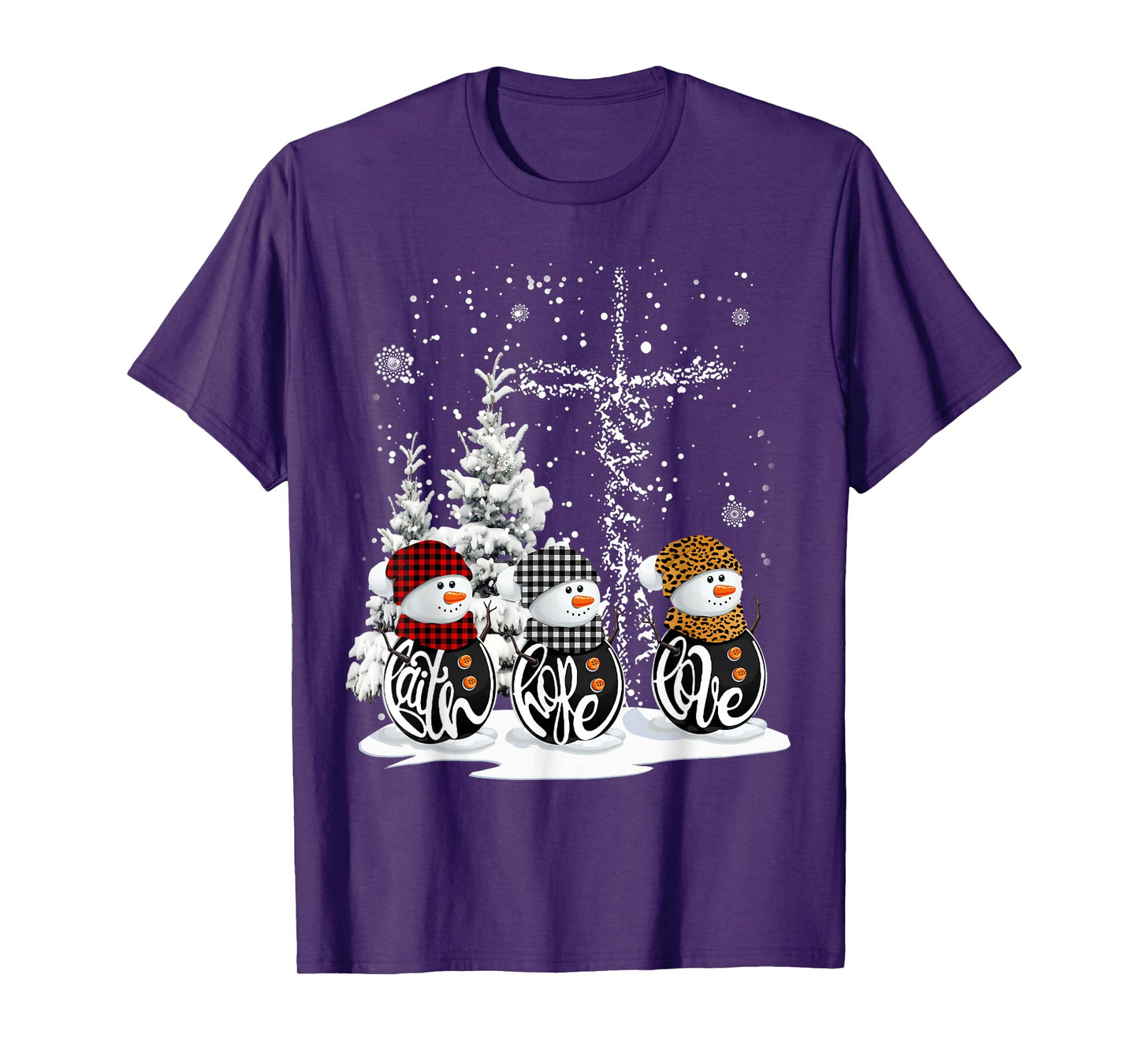 Funny Christmas 2025 Faith Hope Love Snowman Christian Cross T-Shirt