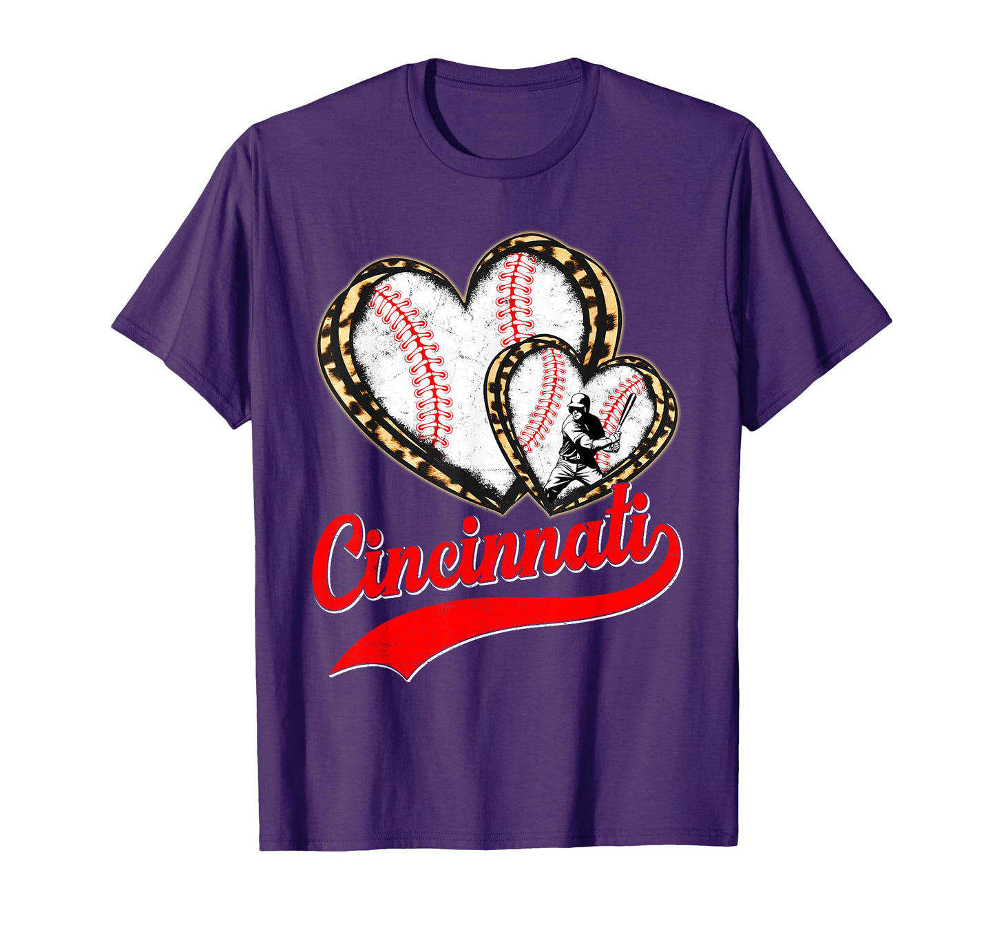 Vintage Cincinnati Baseball Leopard Heart Baseball Fans T-Shirt