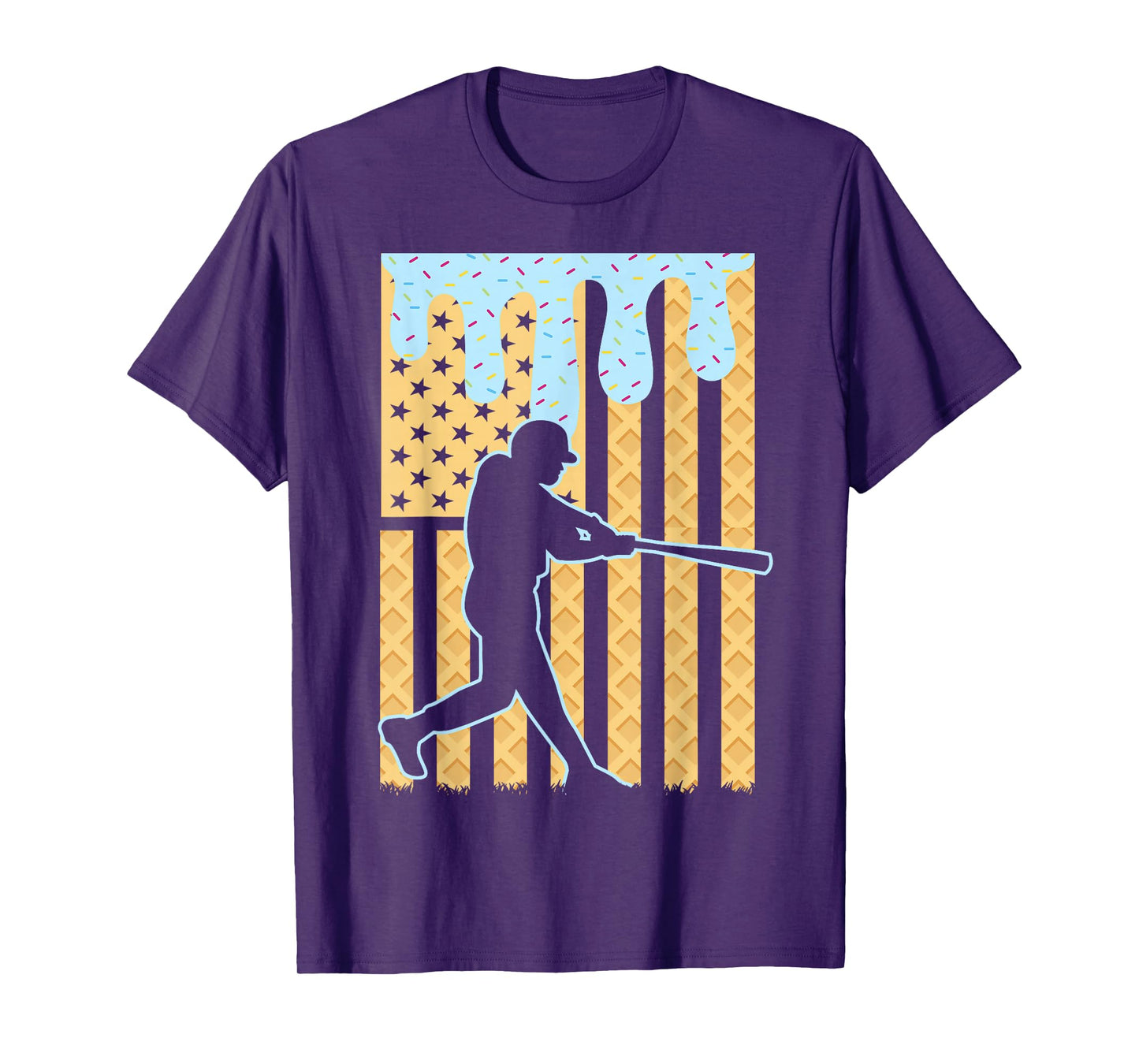 Baseball Drip Boys Dripping Ice Cream Baseball American Flag T-Shirt