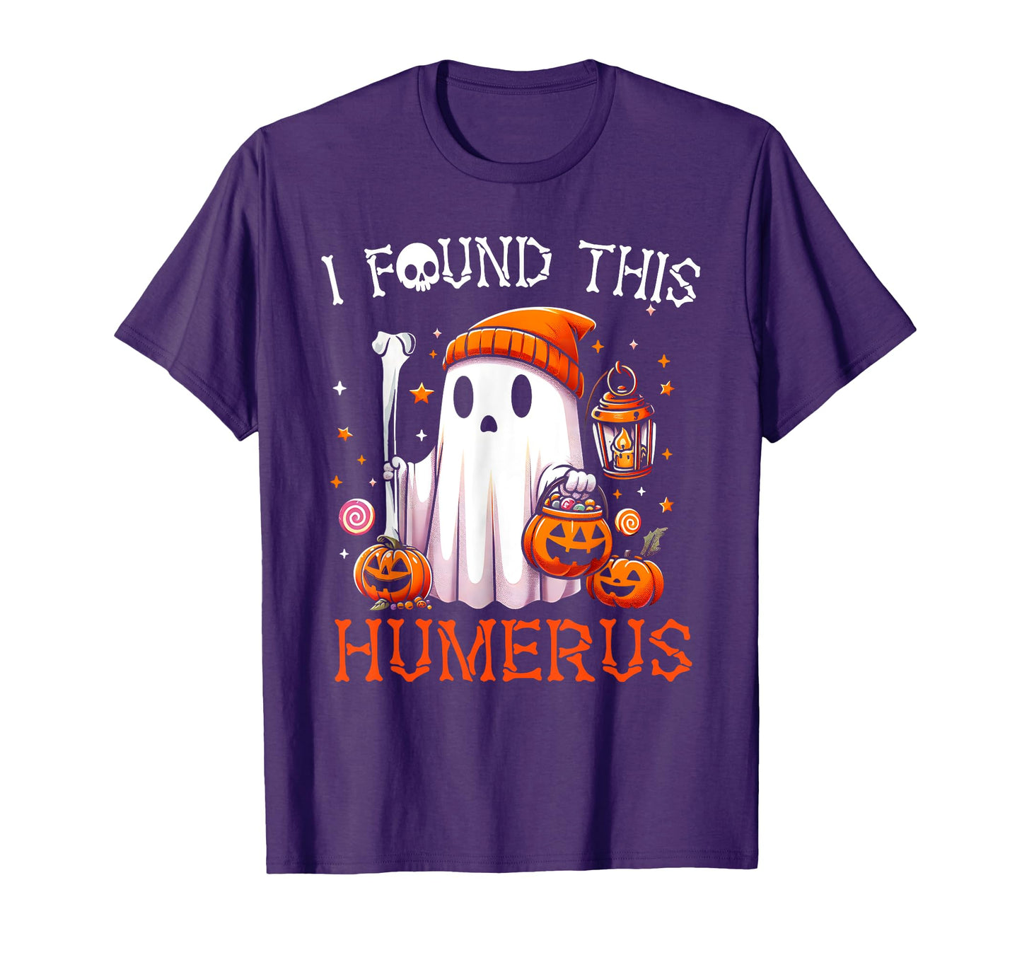 I Found This Humerus Funny Halloween Ghost Skeleton Womens T-Shirt