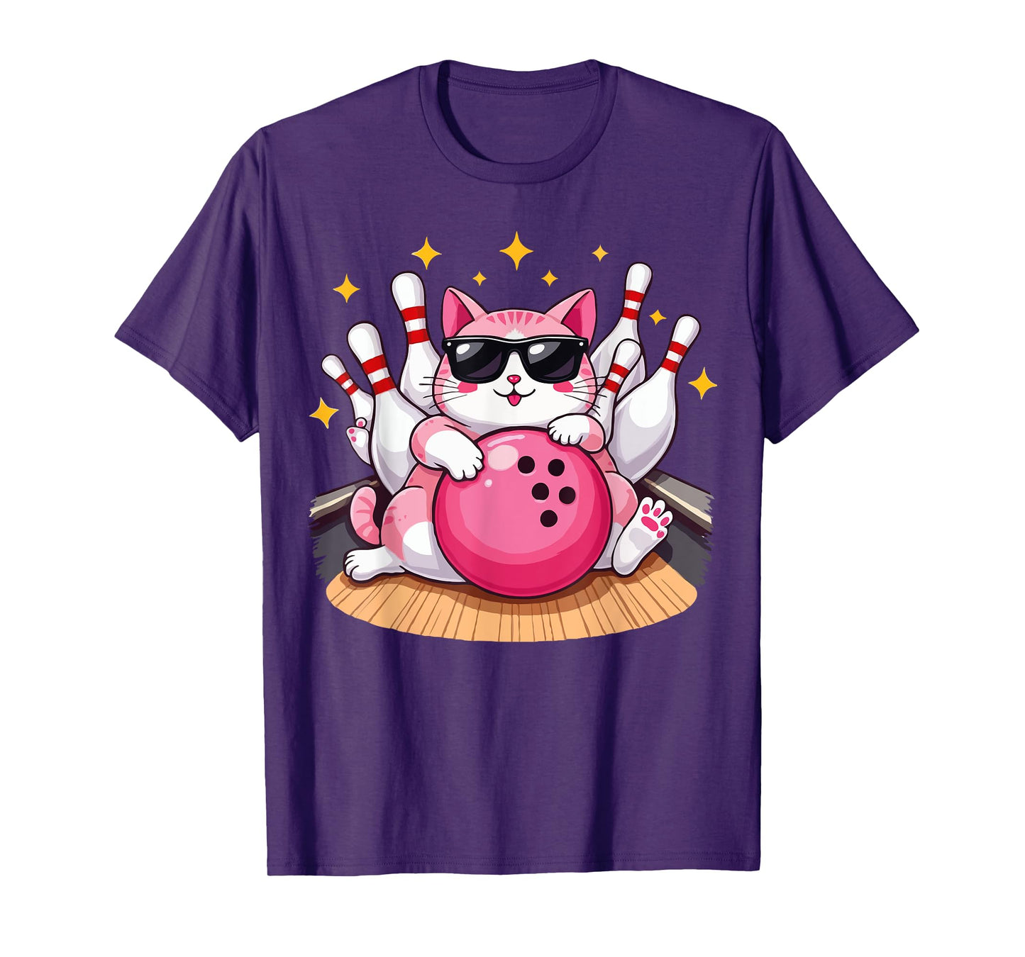 Cute Cat With Sunglasses Cat Playing Bowling For men women T-Shirt