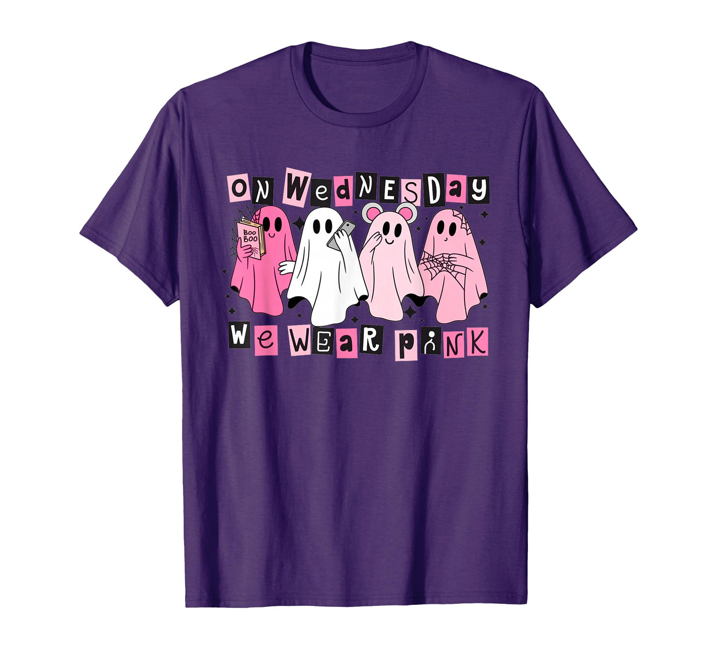FUUNY On Wednesday We Wear Cute Pink Ghost Halloween T-Shirt