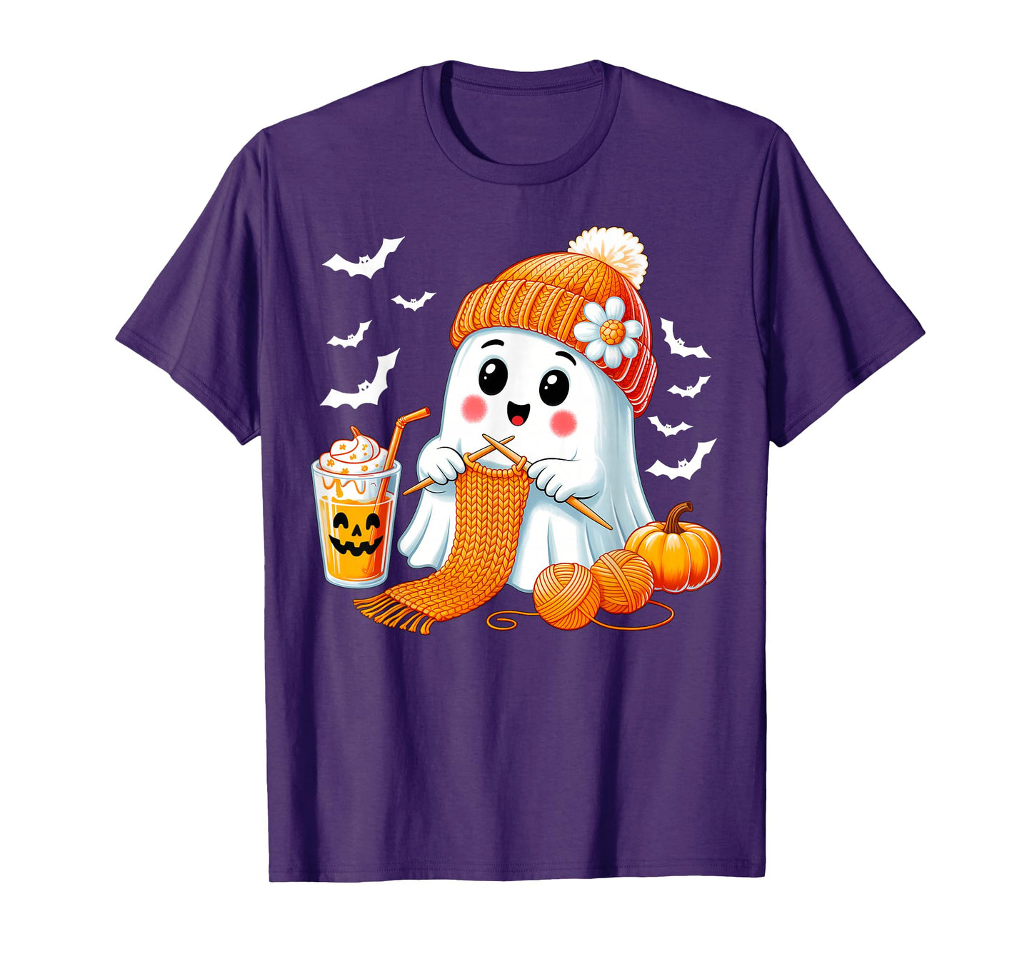 Ghost Crochet Crocheting Knitting Coffee Women Halloween T-Shirt