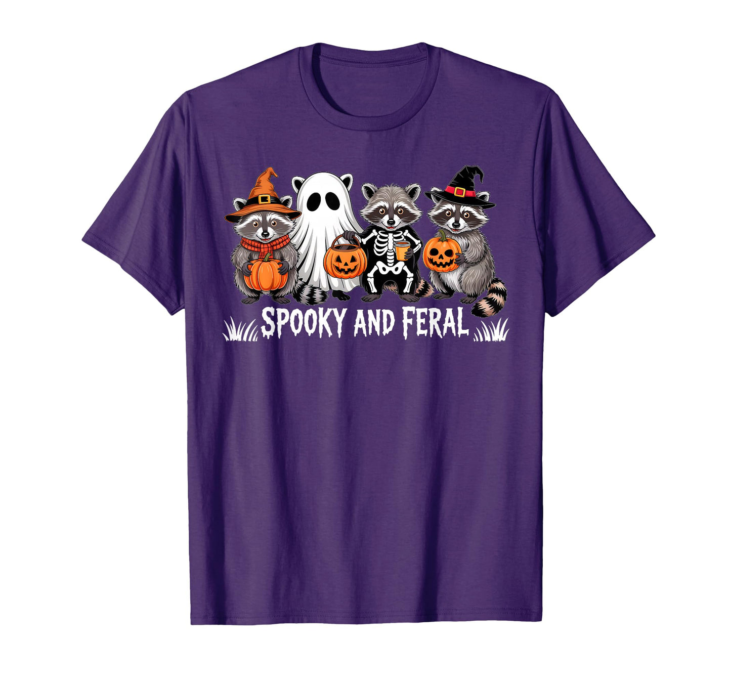 Cute Ghost Halloween Raccoon Trick Or Treat Spooky And Feral T-Shirt