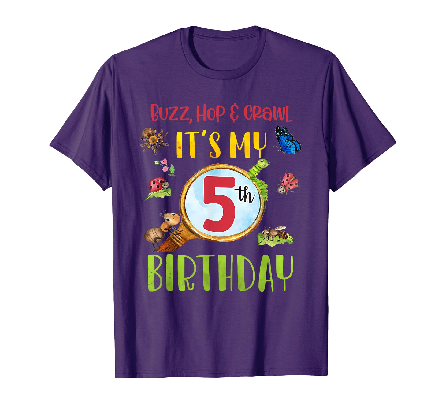 Buzz Hop & Crawl It's My 5th Birthday Bug Insects Themed T-Shirt
