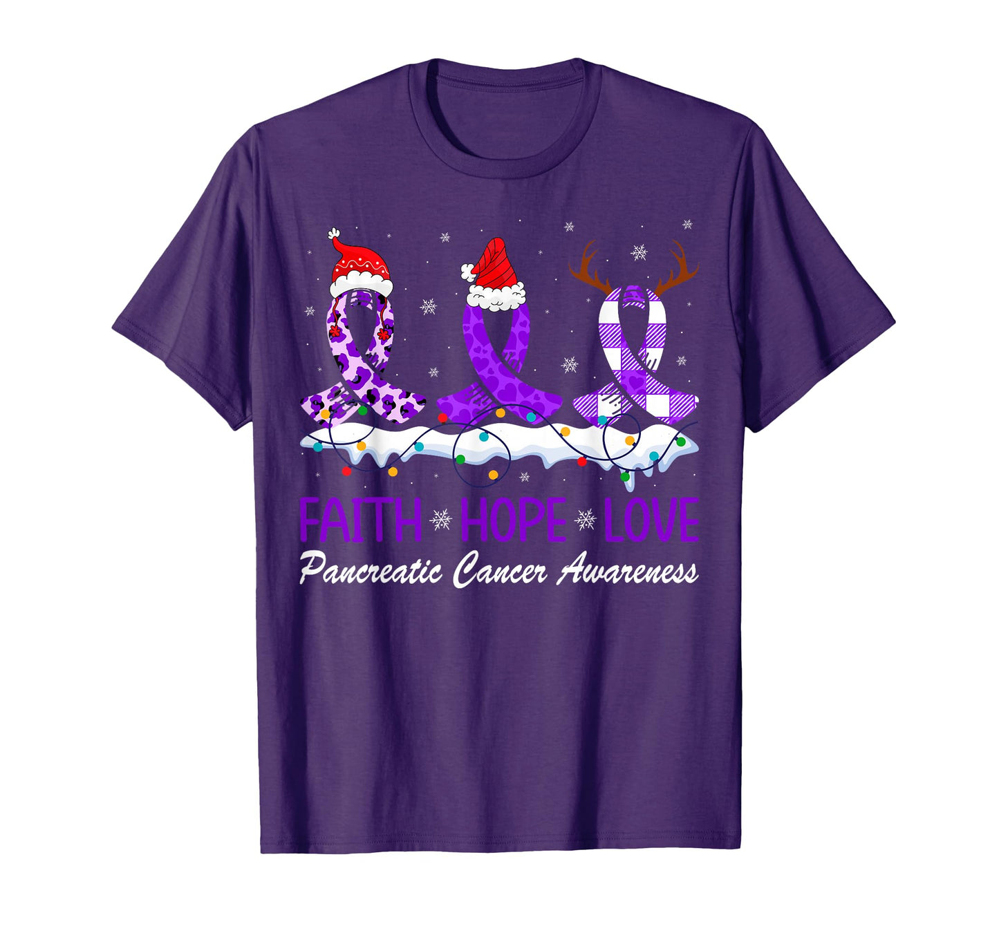 Faith Hope Love Pancreatic Awareness Purple Ribbon Christmas T-Shirt