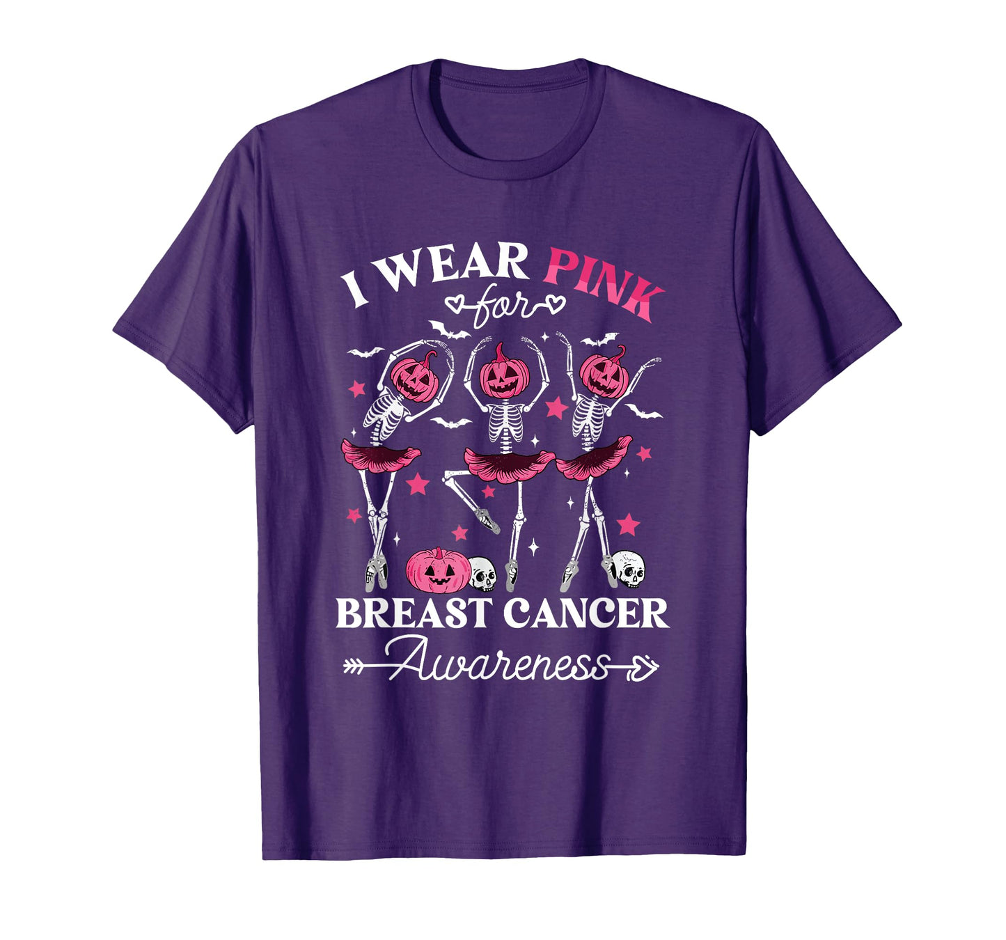 Skeleton Halloween I Wear Pink for Breast Cancer Awareness T-Shirt