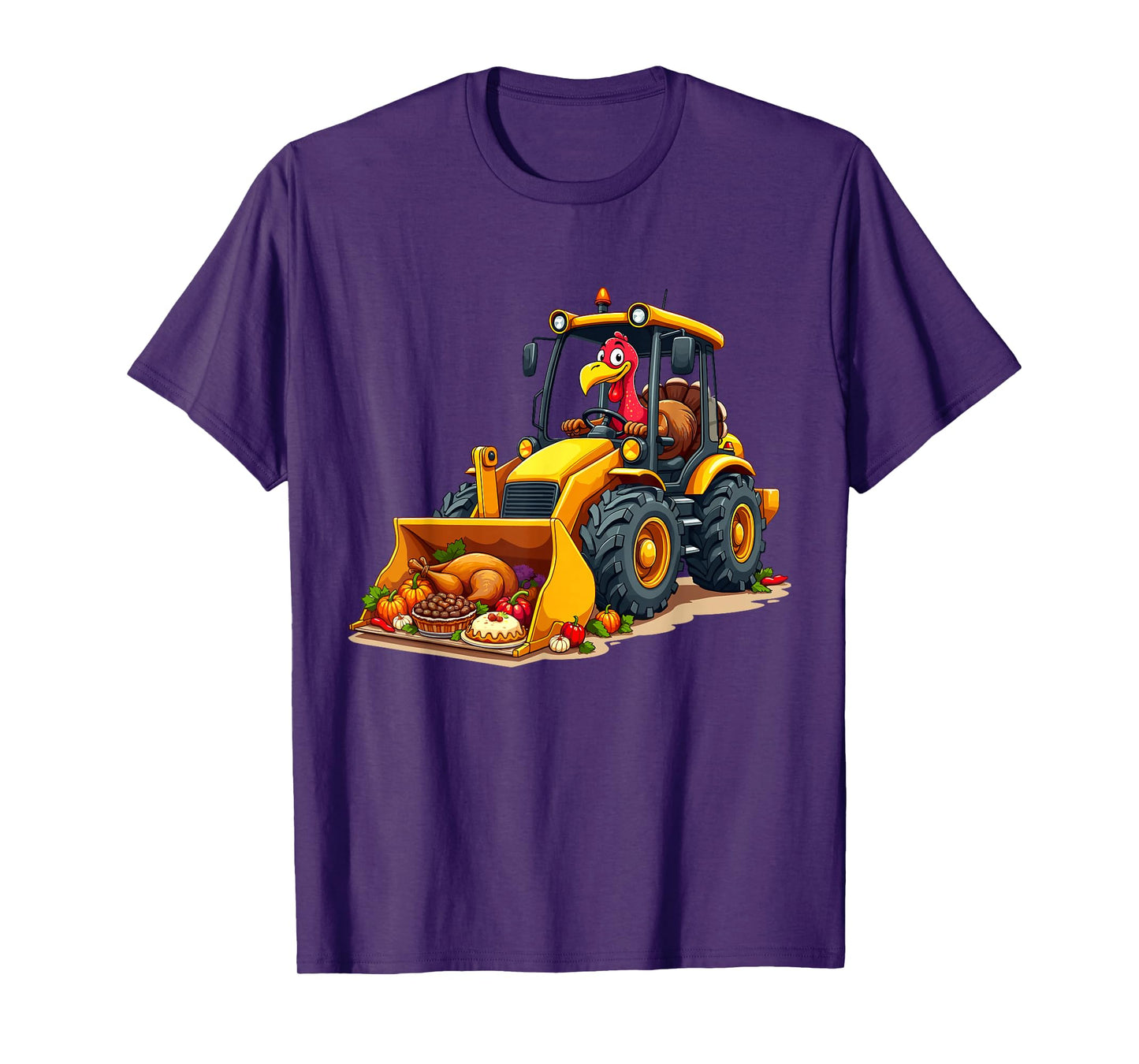 Boys Thanksgiving Kids Thanksgiving Funny Turkey Driving Loader with Harvest Feast T-Shirt