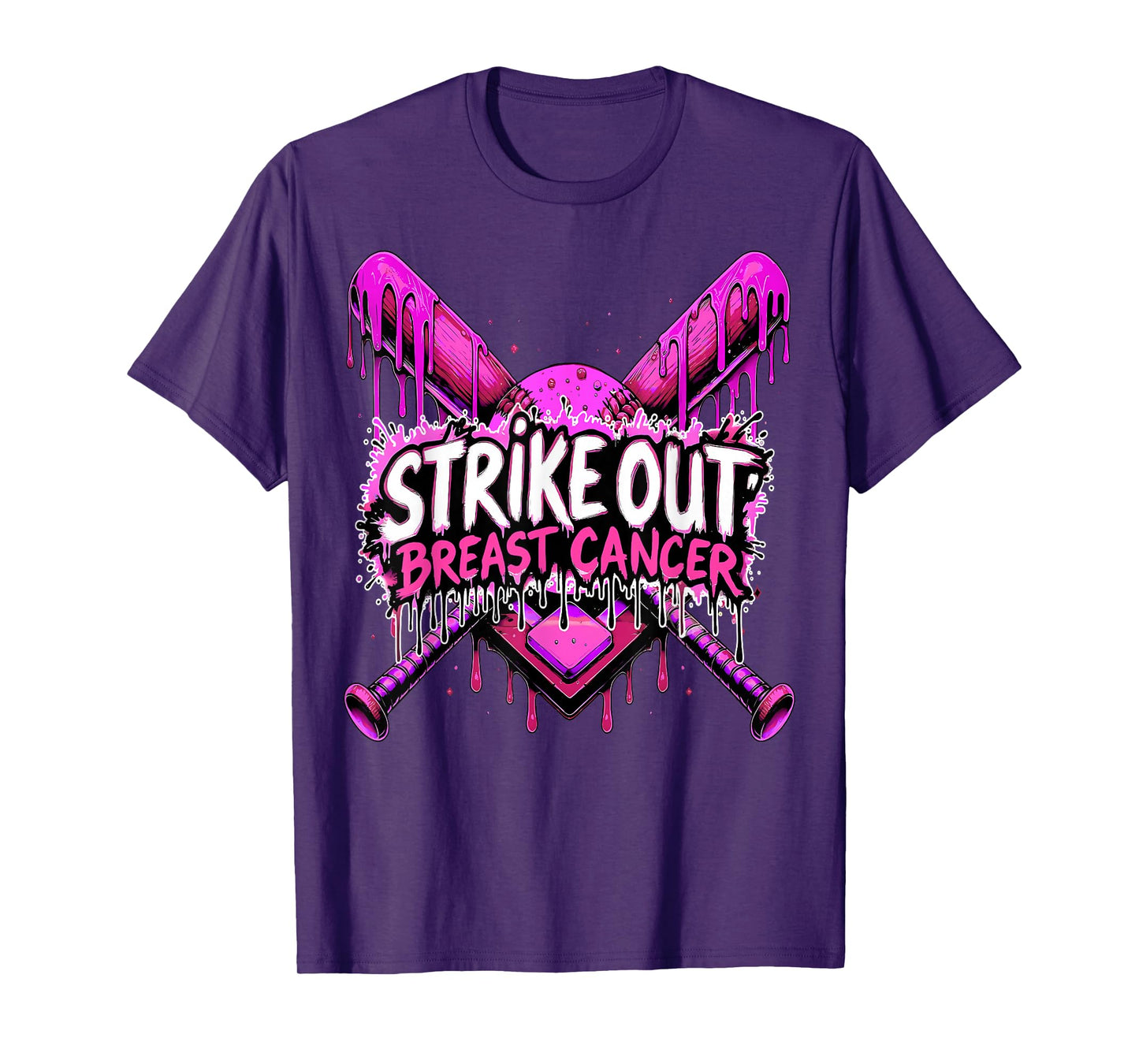 Strike Out Breast Cancer Baseball Softball Drip Home Plate T-Shirt
