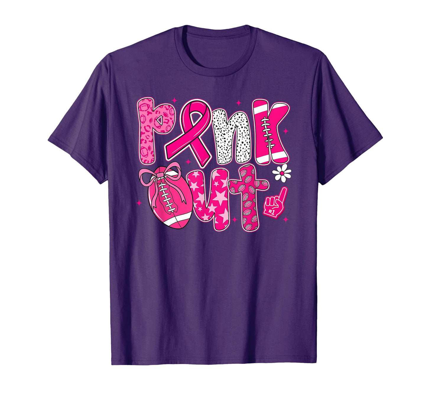 Pink Out Football Pink Coquette Bow Breast Cancer Awareness T-Shirt