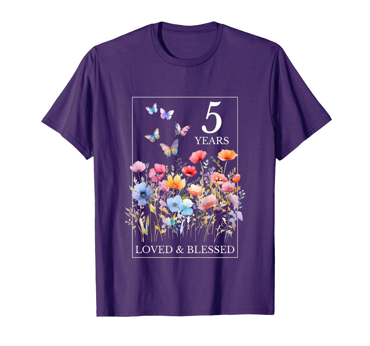 5 Years Loved Blessed Butterfly Flower Stamp 5th Birthday T-Shirt