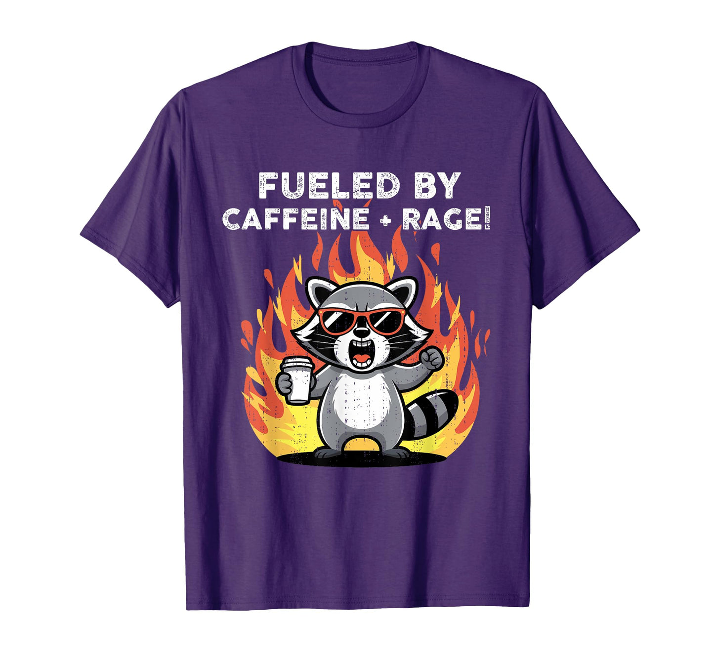 Funny Fueled By Caffeine and Rage Raccoon Angry Coffee Art T-Shirt