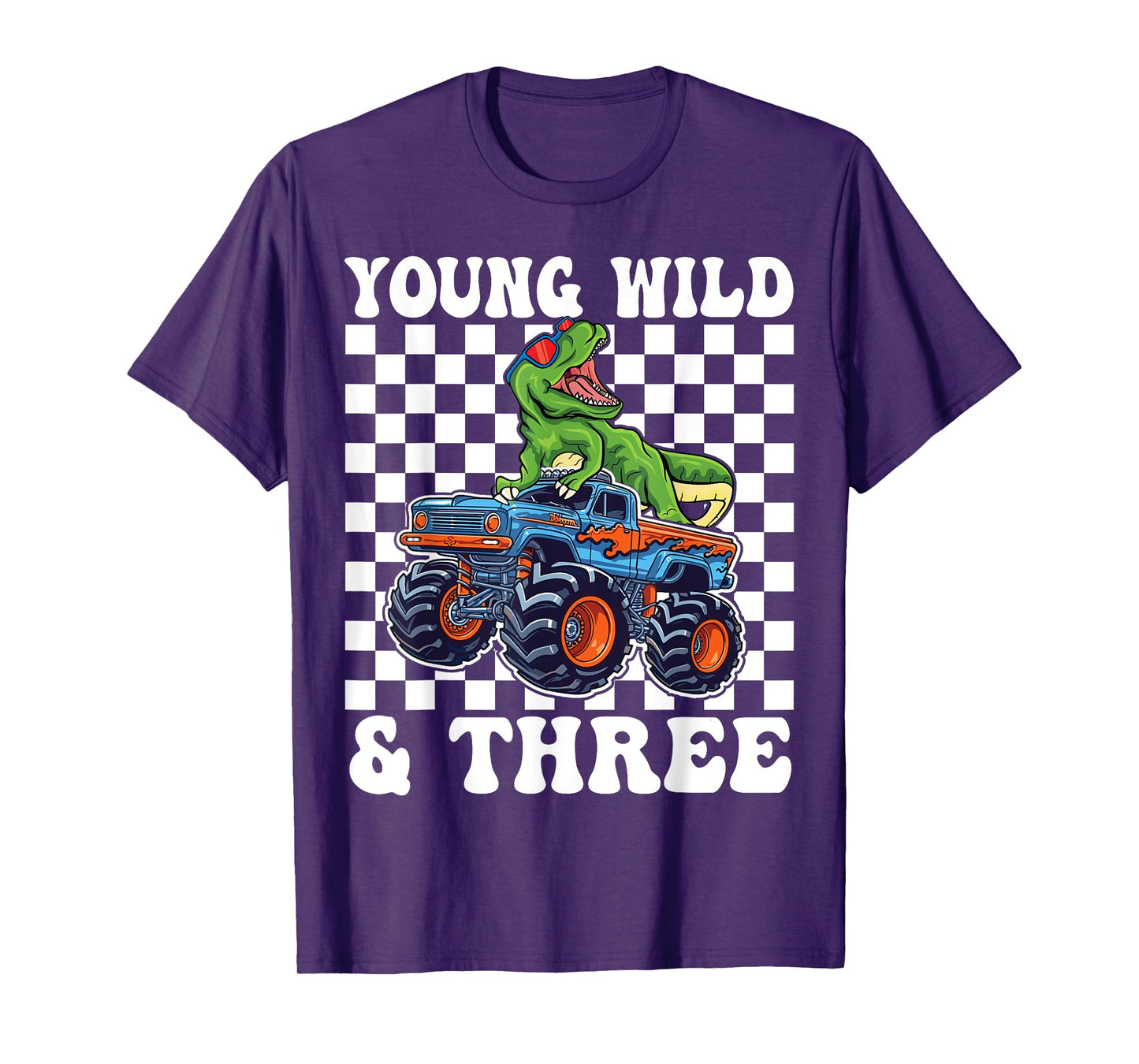 3rd Birthday Monster Truck Young Wild And Three 3 Year Old T-Shirt