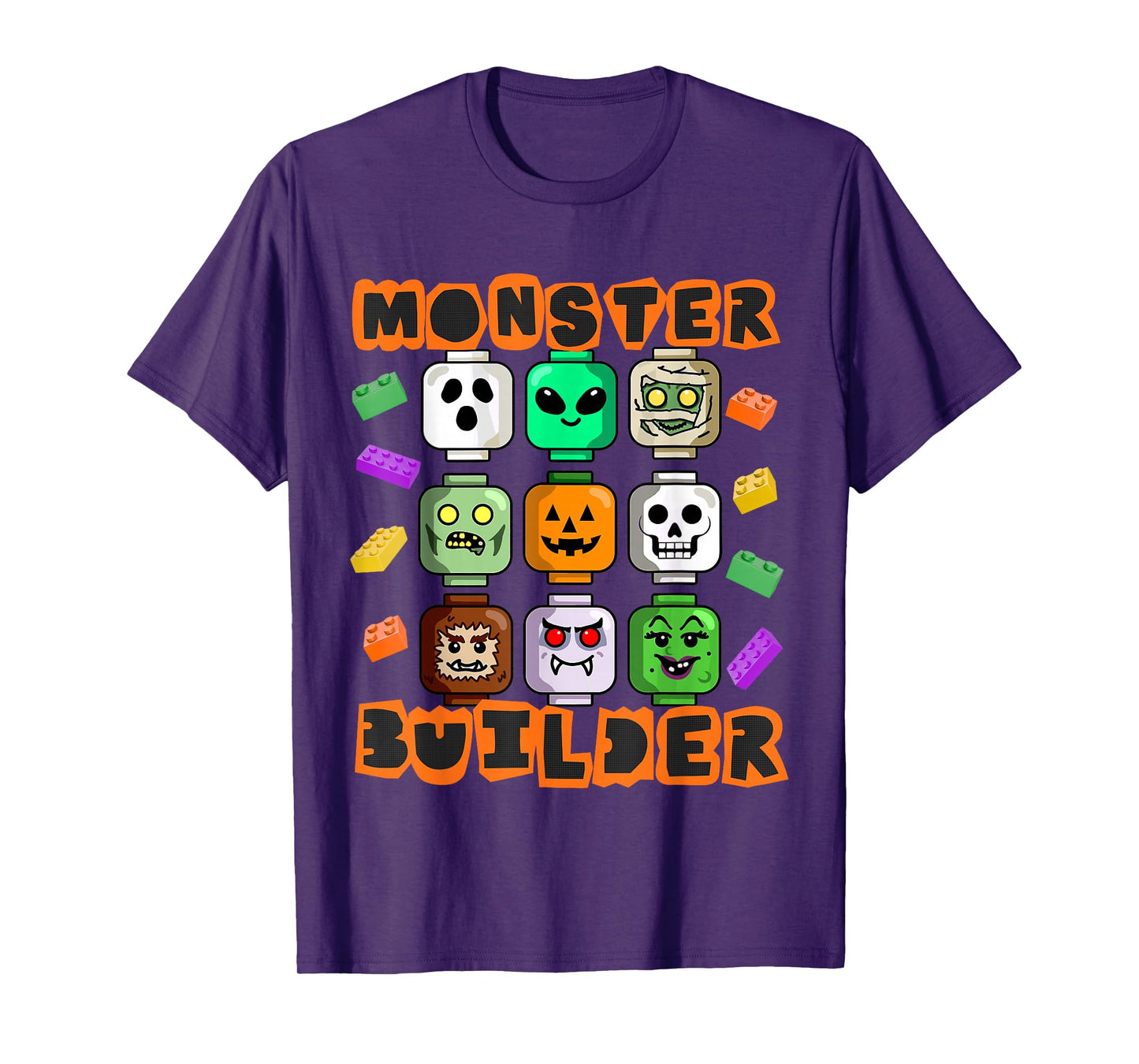 Monster Builder Halloween Building Bricks Brick Head Funny T-Shirt
