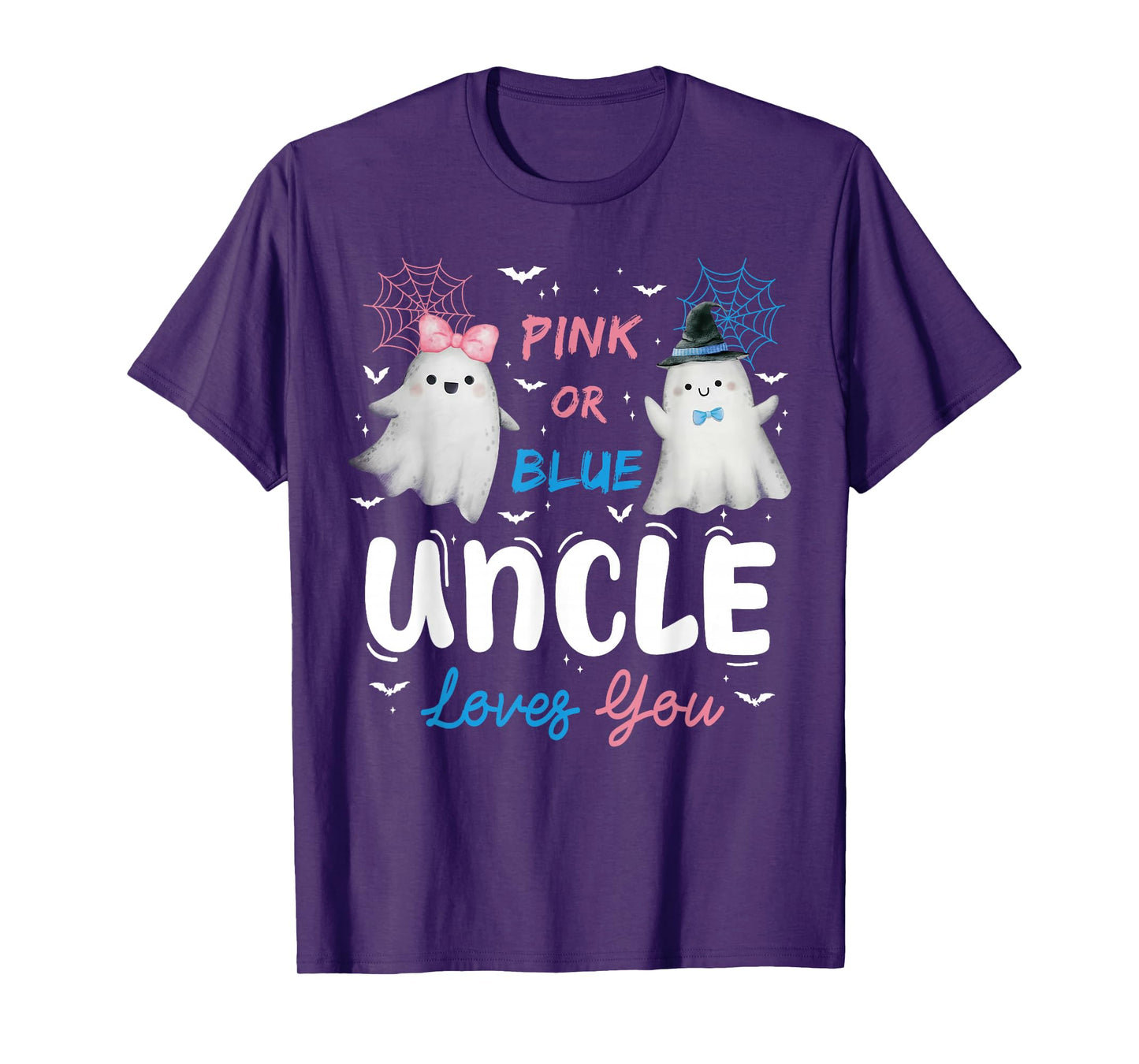 Pink or Blue Uncle Loves You Halloween Ghost Gender Reveal T-Shirt