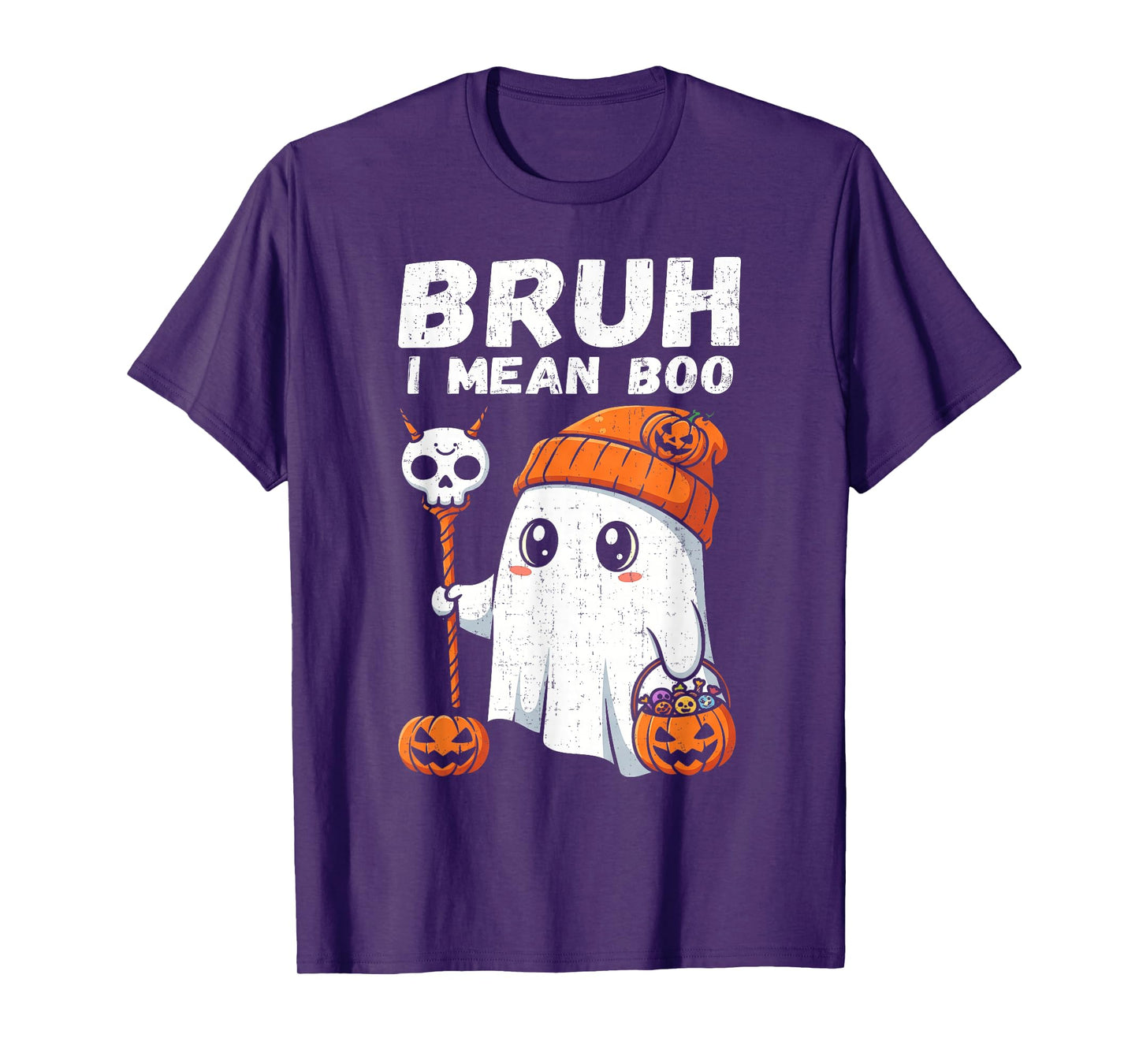 Bruh I Mean Boo Cute Boo Pumpkin Funny Halloween Men Women T-Shirt