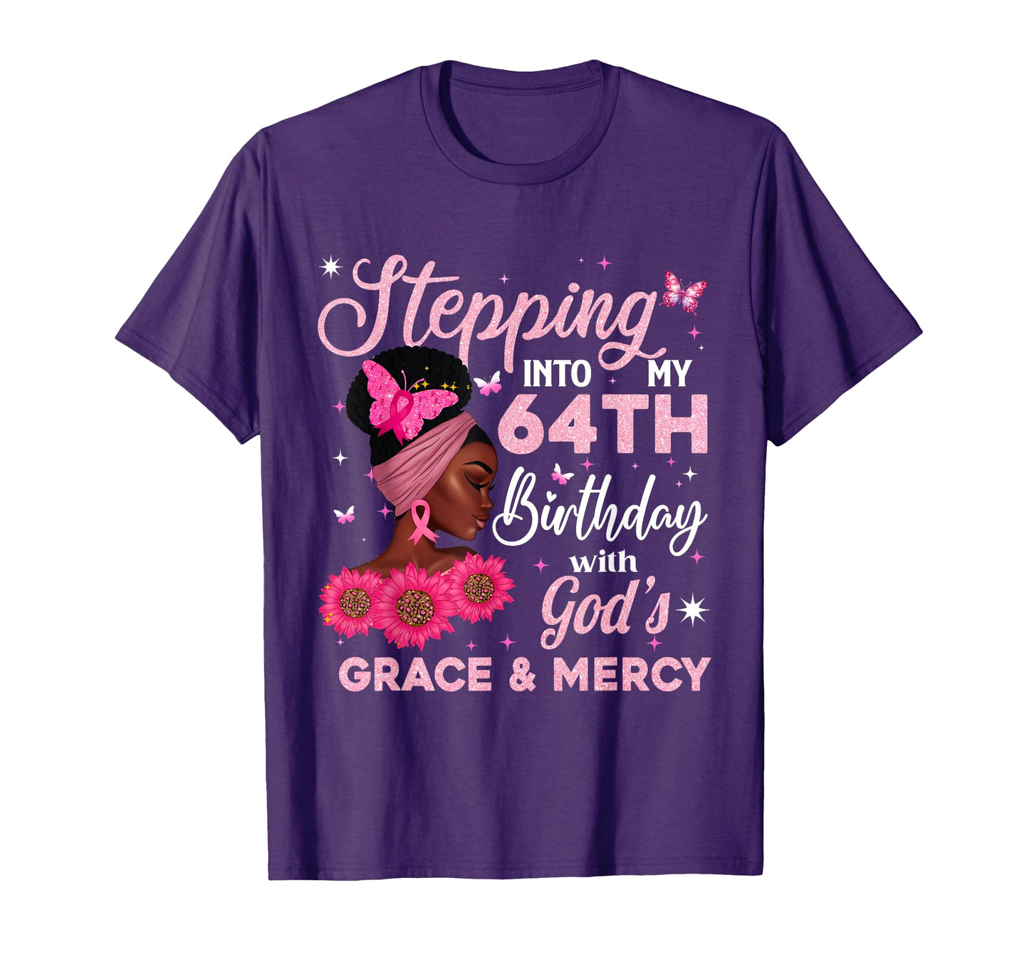 Retro 64th Bday Woman Breast Cancer Butterfly 64 Years Old T-Shirt