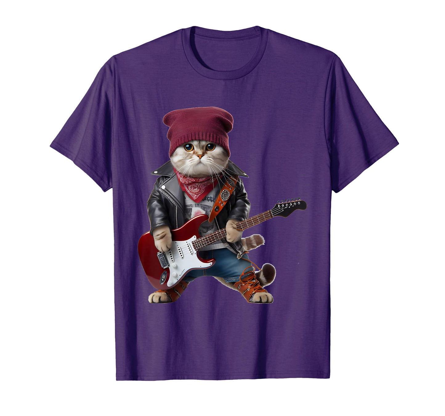 Cat Playing Guitar Cute Funny Cute Kitten Rock Rockin Cat T-Shirt