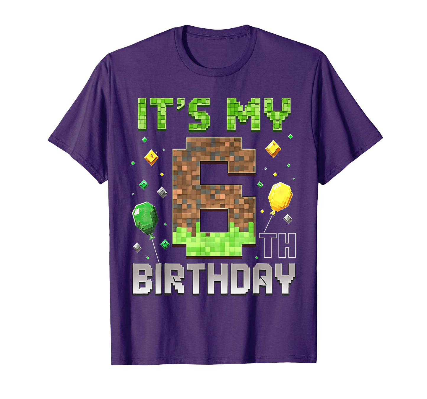 Kids 6th Birthday Gamer Pixel 6 Years Old Video Game Party T-Shirt