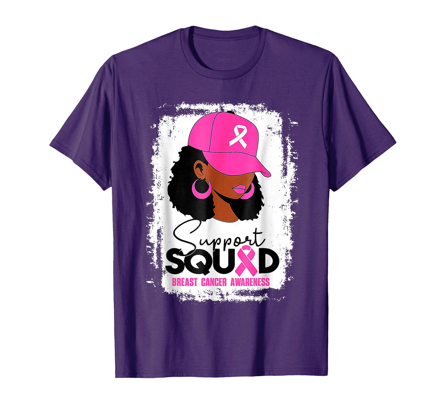 Support Squad Black Women Pink Hat Breast Cancer Awareness T-Shirt