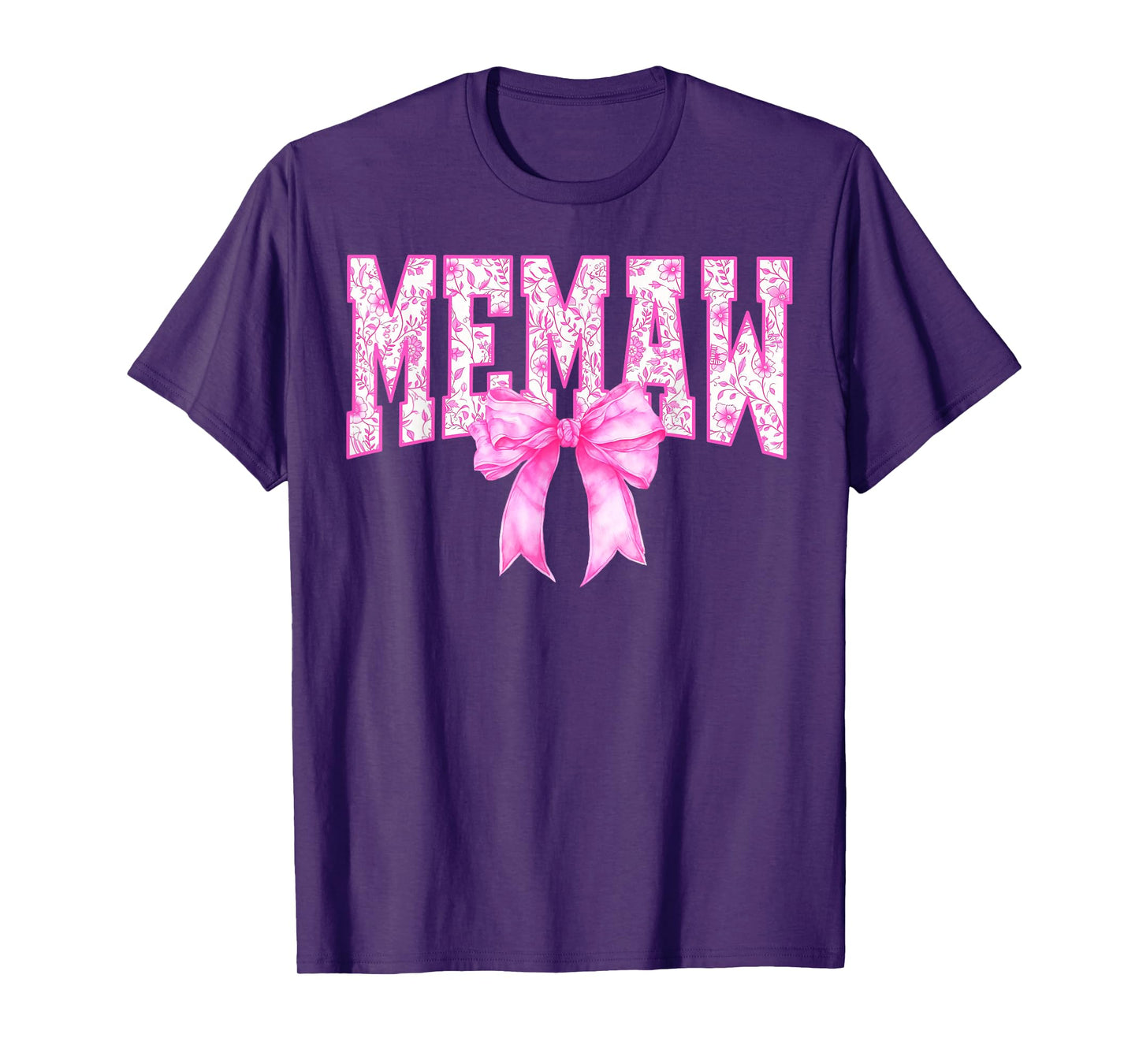 Memaw Floral Toile Pink Coquette Bow Grandma For Mothers Day T-Shirt