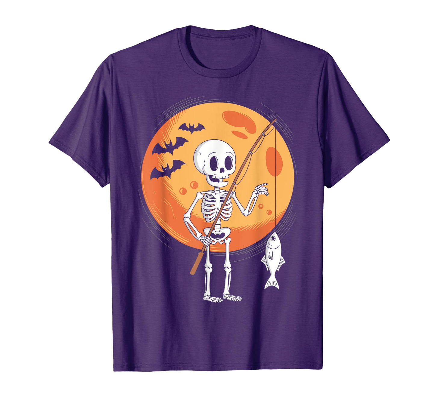 Funny Skeleton Fishing Lovers Moon Spooky Halloween Boys T-Shirt