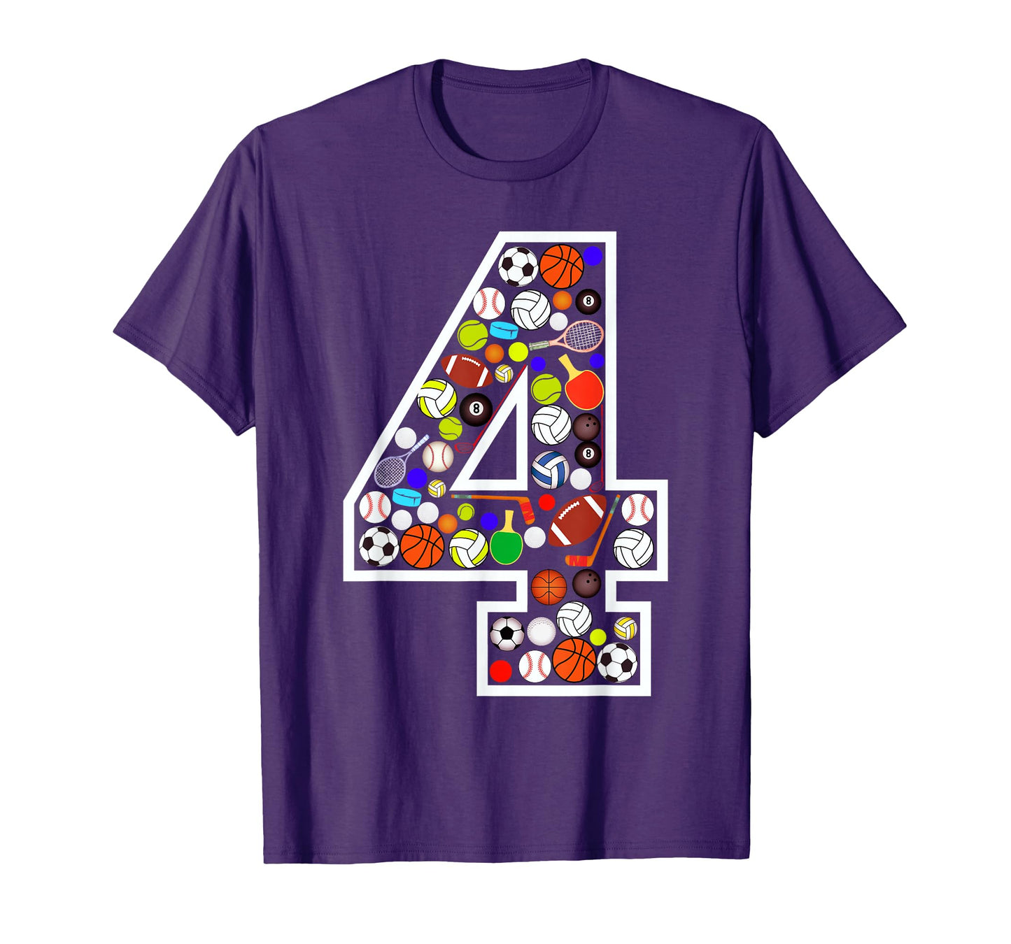 Kids 4th Birthday Sports Big Number Four 4 Year Old Boy T-Shirt