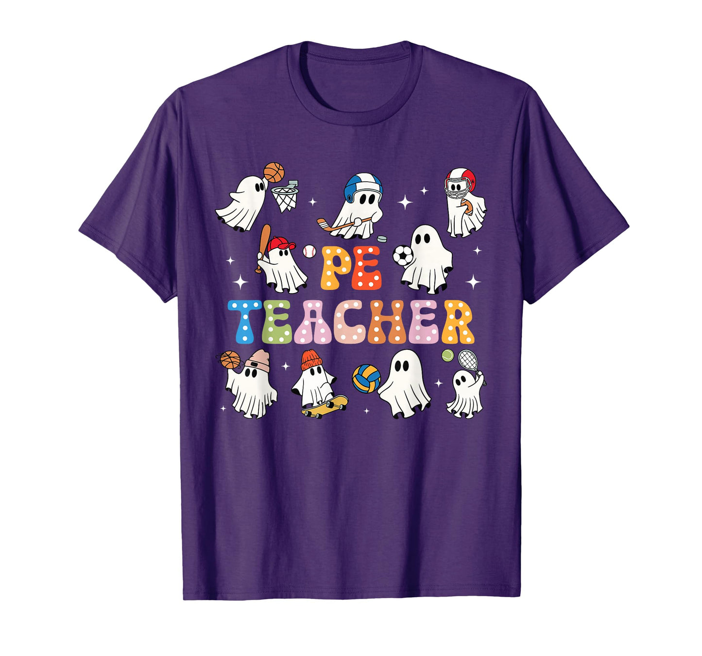Halloween PE Teacher Ghost Playing Sports Physical Education T-Shirt