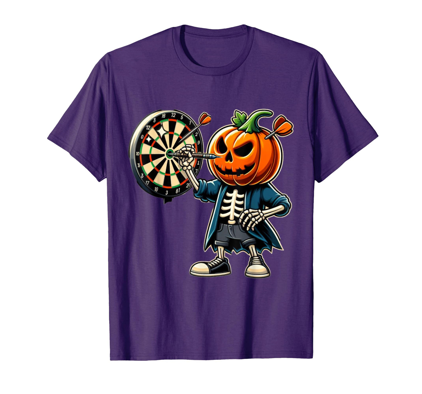 Funny Halloween Dart Player Skeleton Pumpkin T-Shirt
