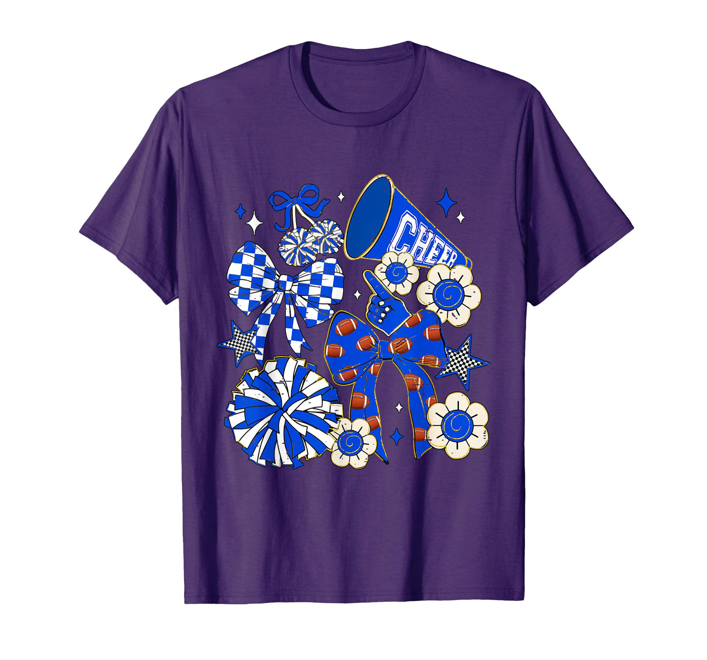 Coquette Bow Blue Cheer Mom Game Day Football Cheerleader T-Shirt