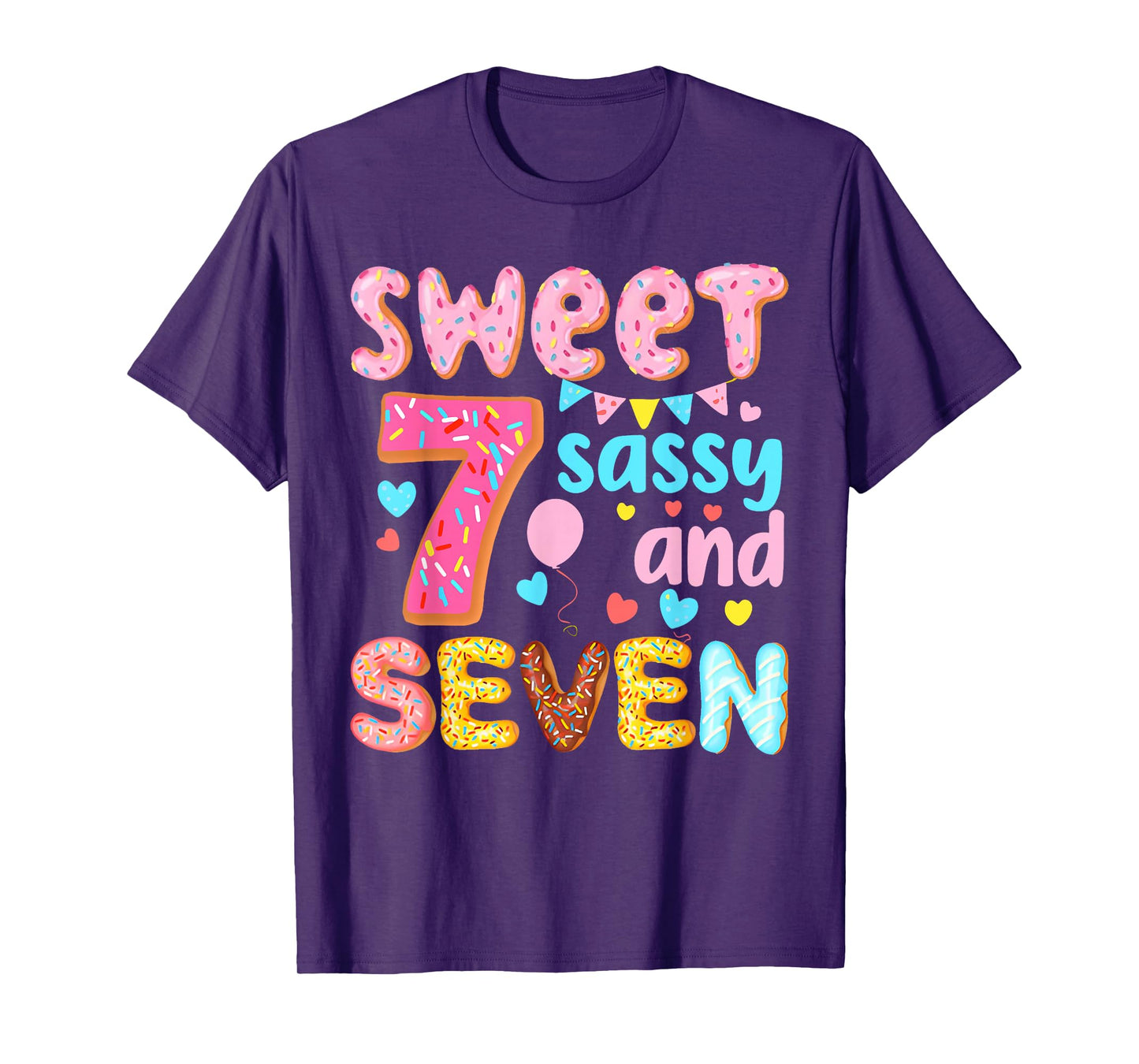 Kids Sweet Sassy And Seven Birthday Girl Donut T-Shirt
