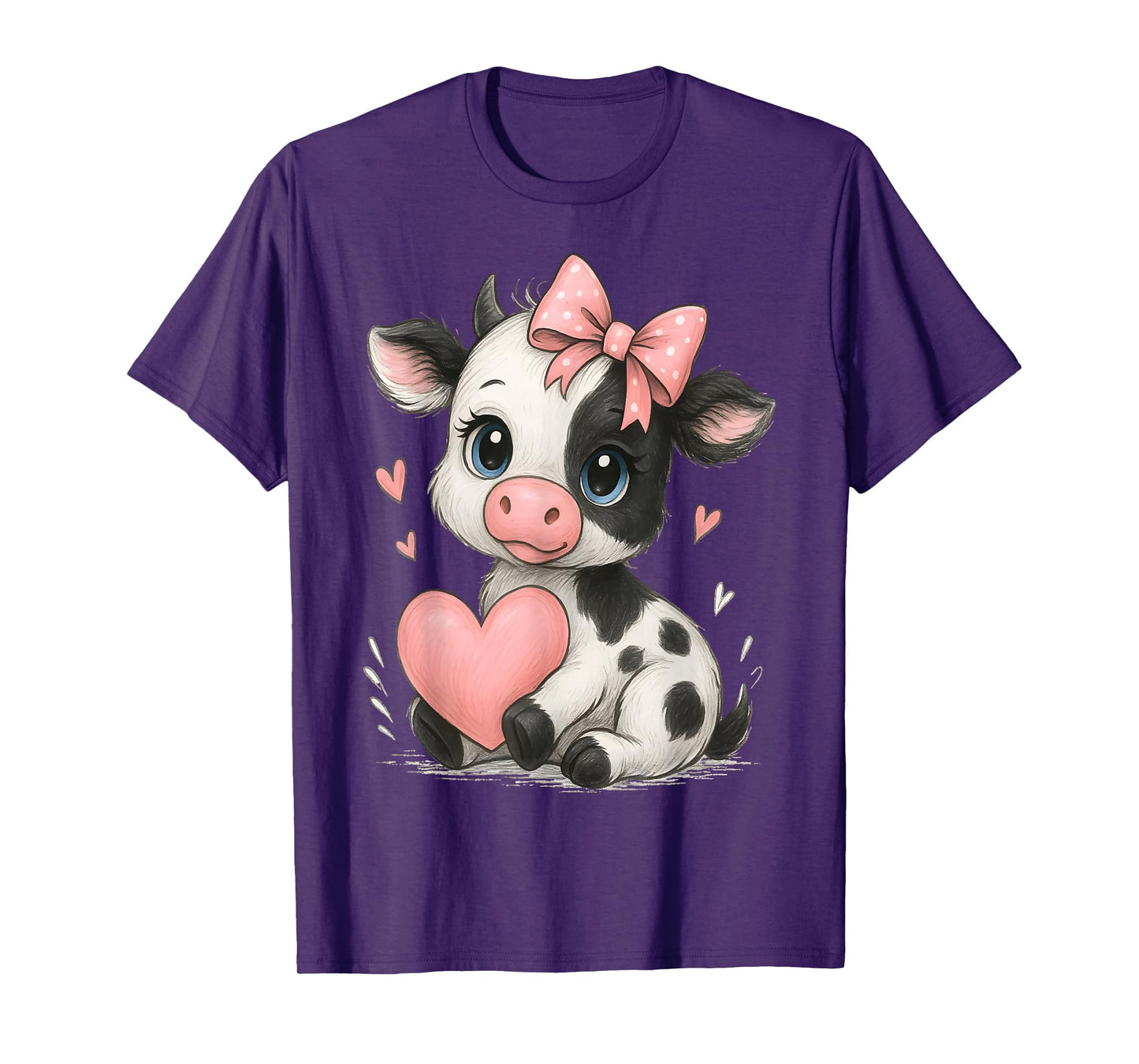 Adorable Baby Cow With Pink Coquette Bow Holding Heart T-Shirt