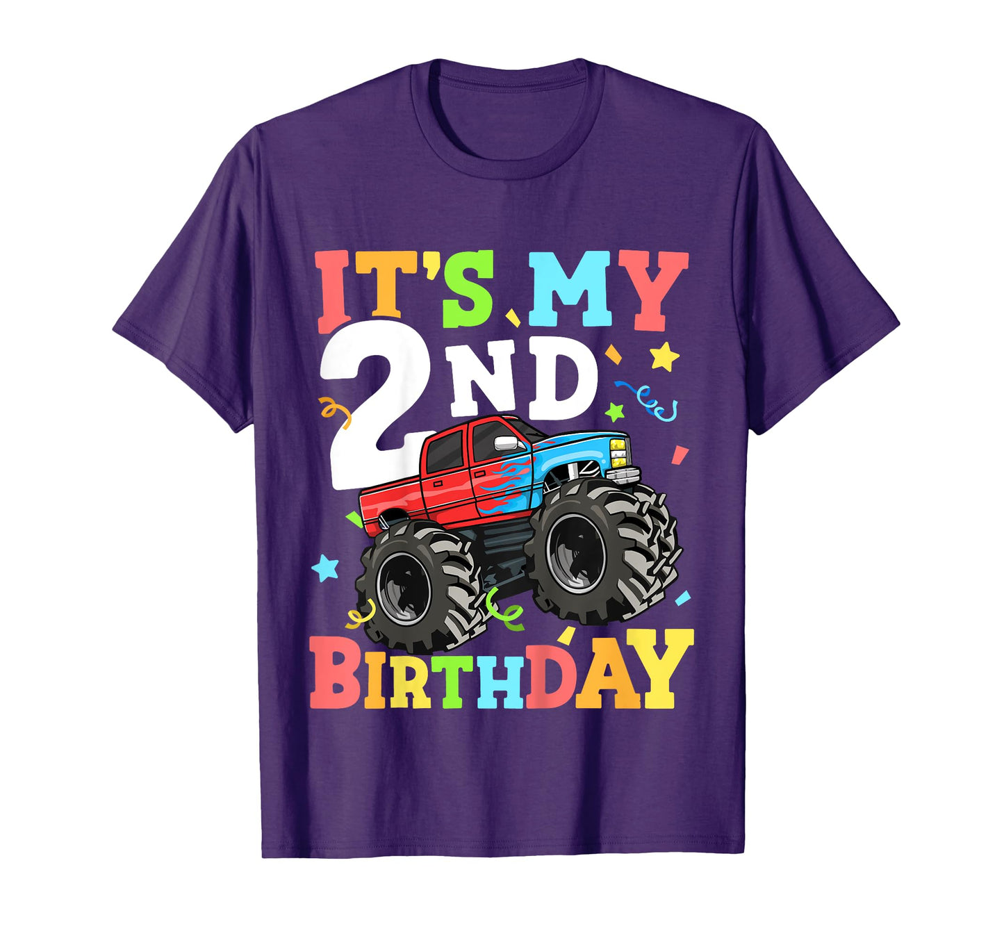 Kids Monster Truck It's My 2nd Birthday Boy Two 2 Toddler T-Shirt