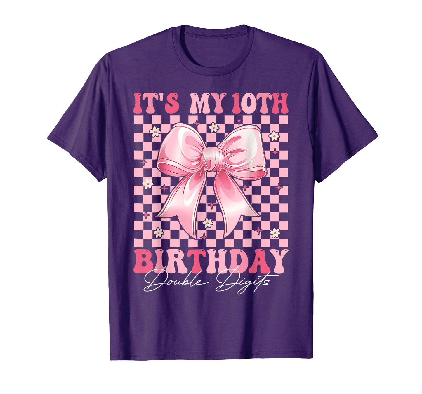 Double Digits Birthday Girl 10th Birthday Coquette Bow Pink T-Shirt