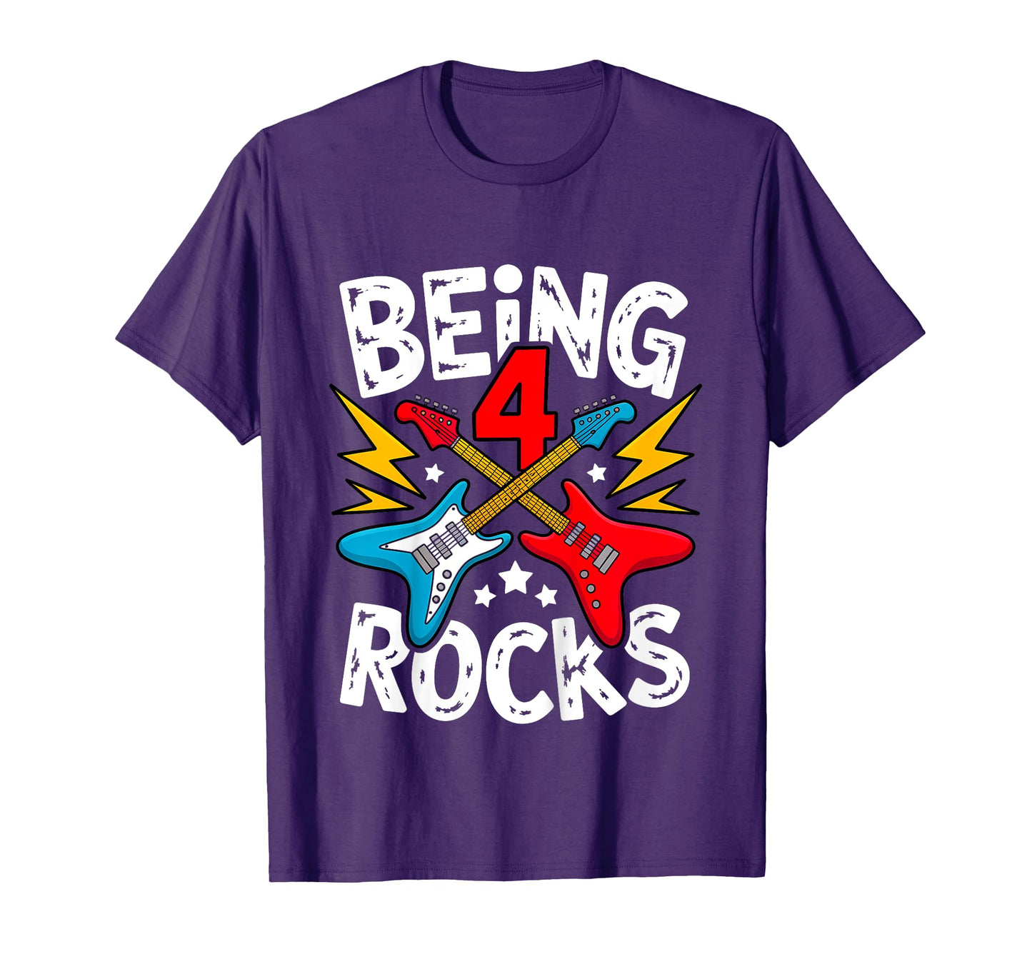 Kids Being 4 Rocks Electric Guitar Birthday Party T-Shirt
