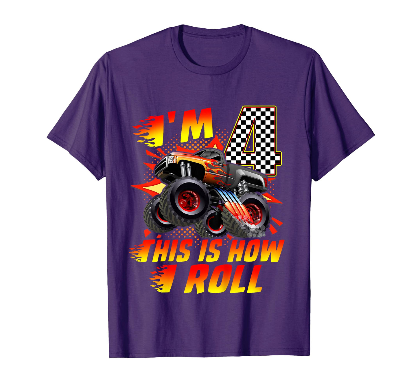 Kids I'm 4 This Is How I Roll Monster Truck Car 4th Birthday Boys T-Shirt
