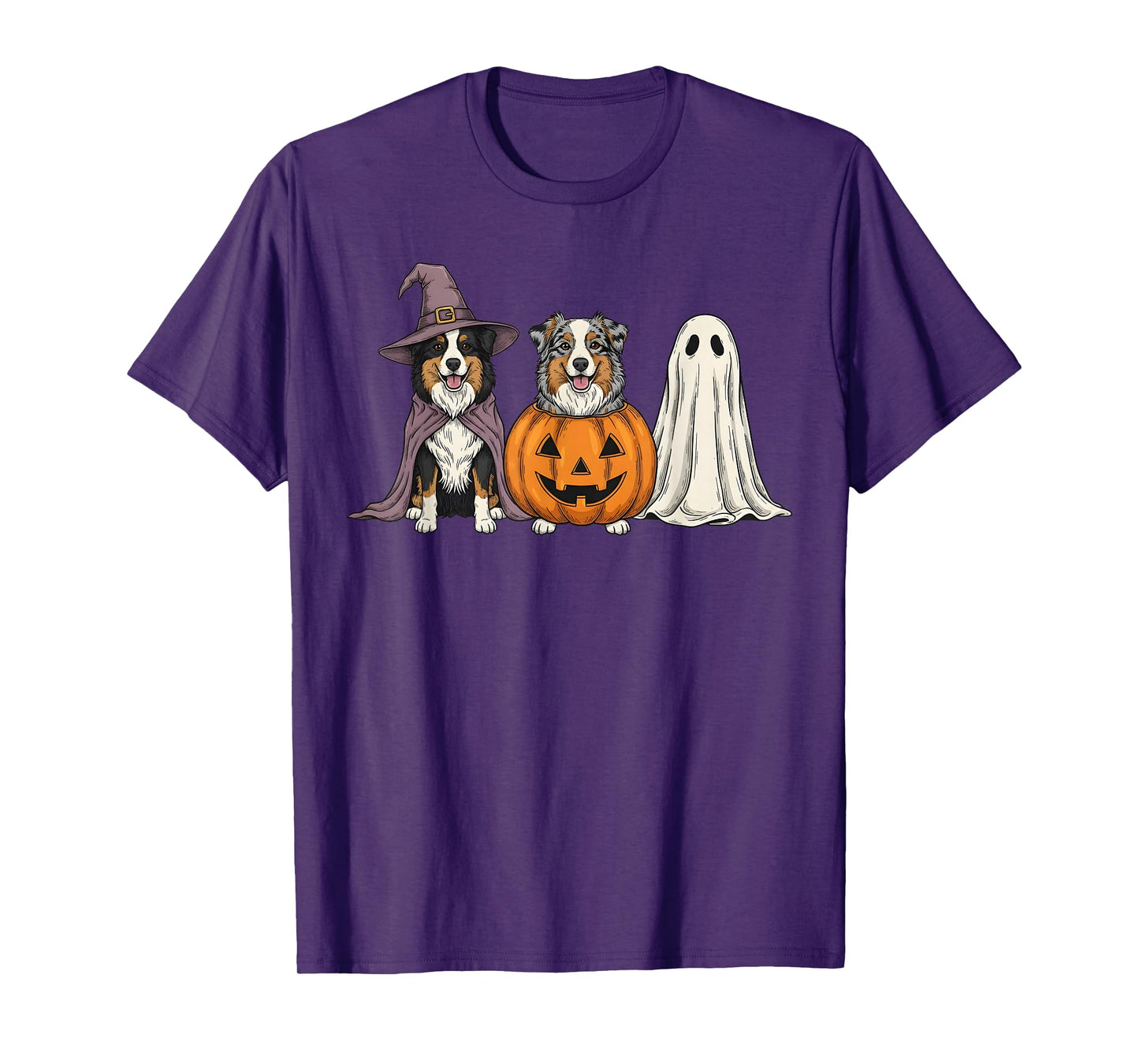 Spooky Ghost Australian Shepherd Pumpkin Halloween Dog Lover T-Shirt