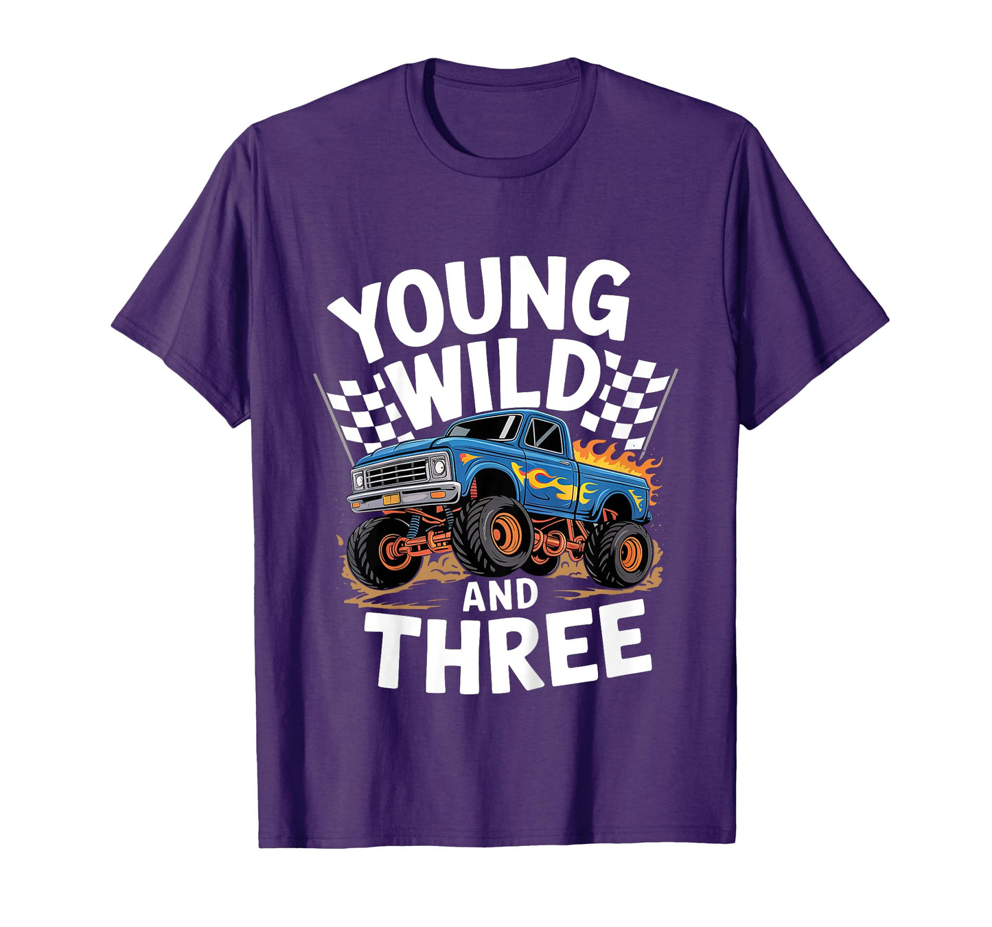 Kids 3rd Birthday Monster Truck Young Wild And Three 3 Year Old T-Shirt