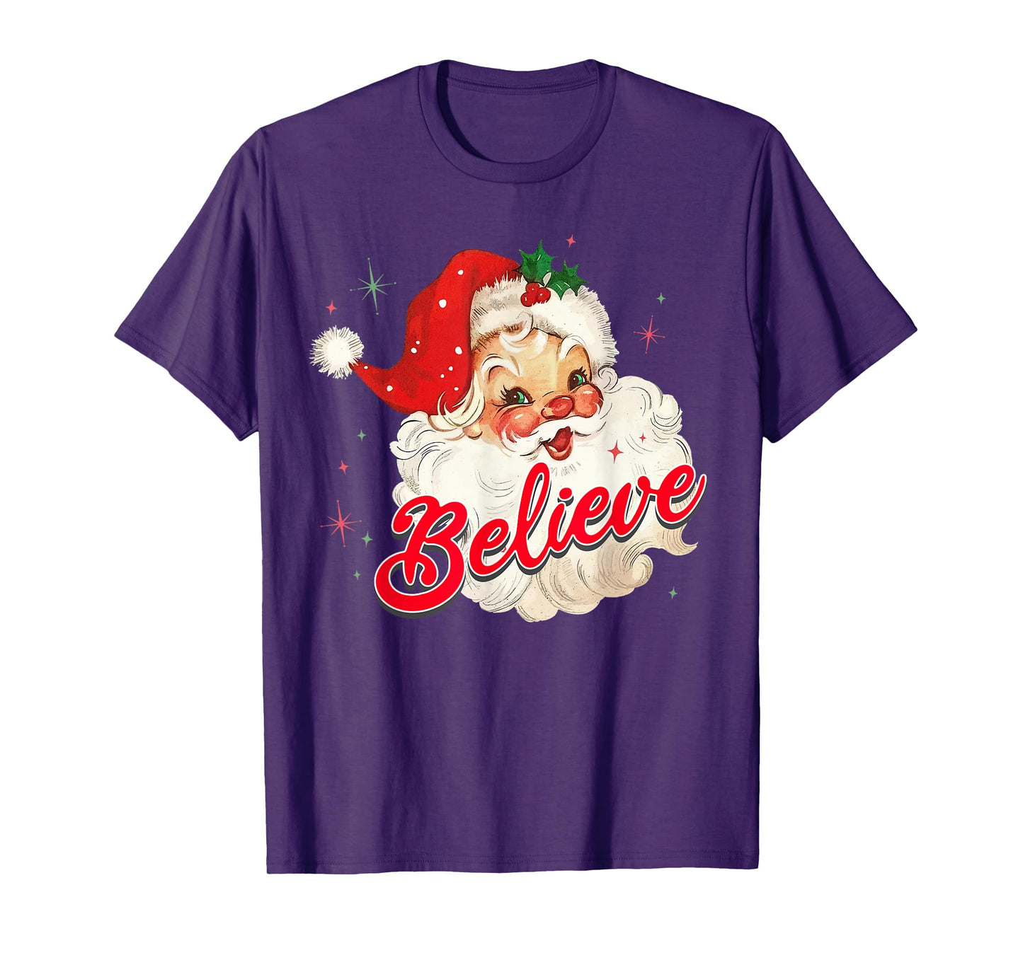 Vintage Santa Claus Believe Christmas Women Boys Girls T-Shirt