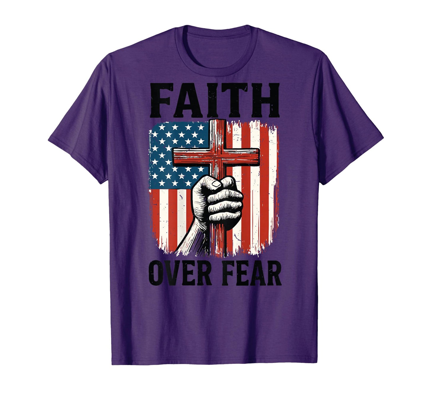 Cross Patriotic Christian Faith Over Fear American Flag Mens T-Shirt
