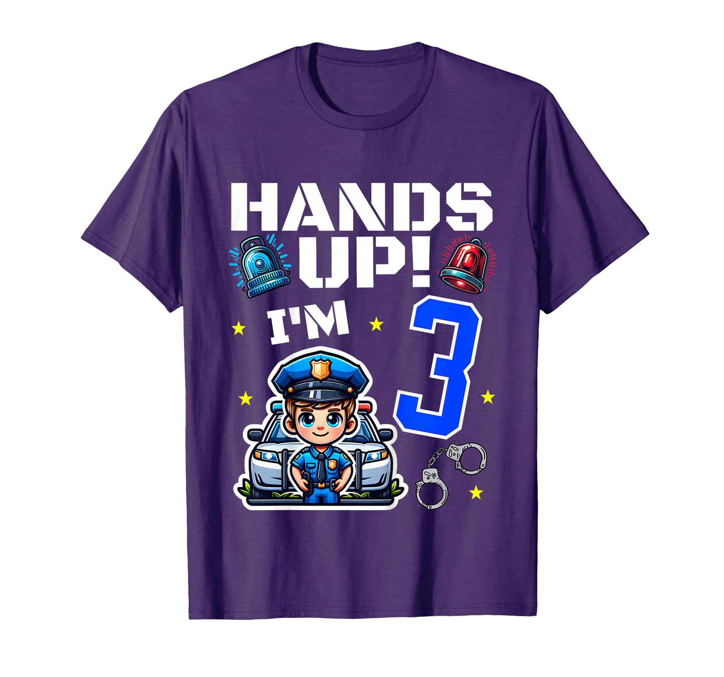 3rd Birthday Boy Police Car Policeman 3 Years Old Officer T-Shirt