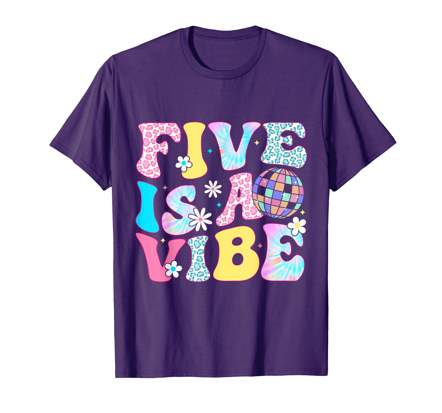 Five Is A Vibe 5 Years Old Bday Groovy Disco 5th Birthday T-Shirt