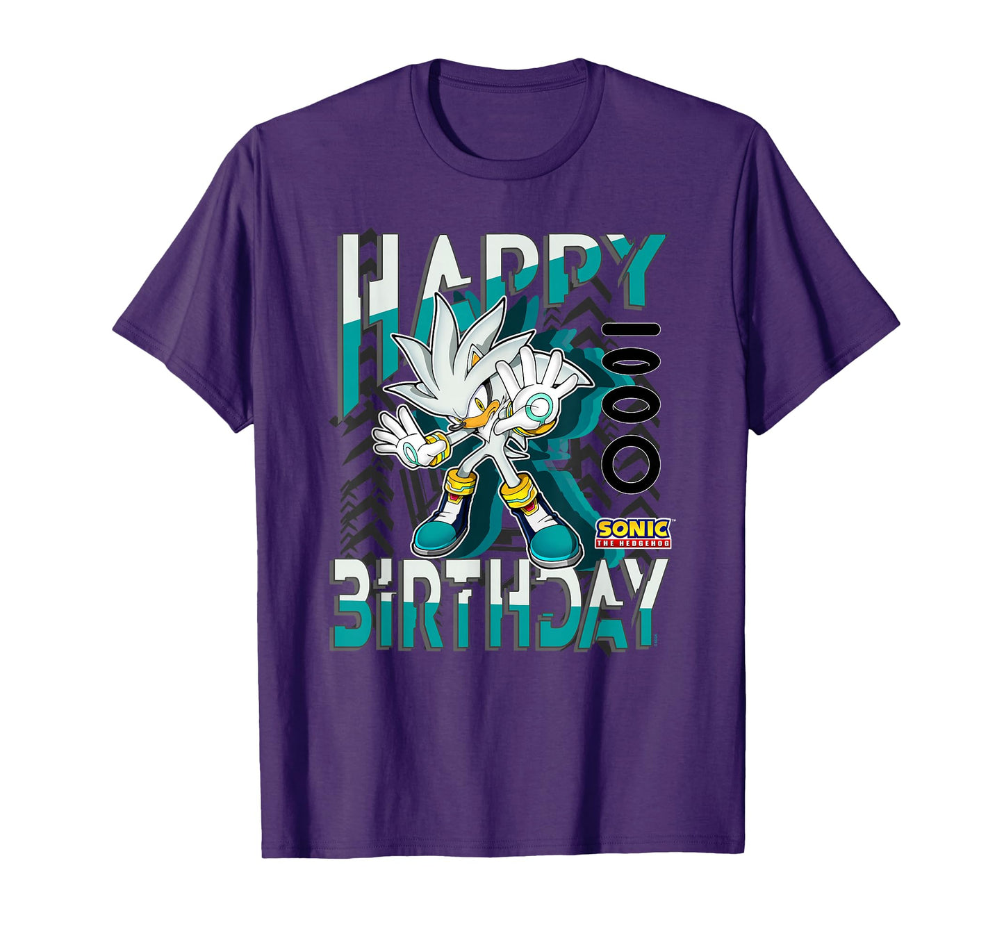 Sonic The Hedgehog Happy Birthday Silver Grid Chest Poster T-Shirt