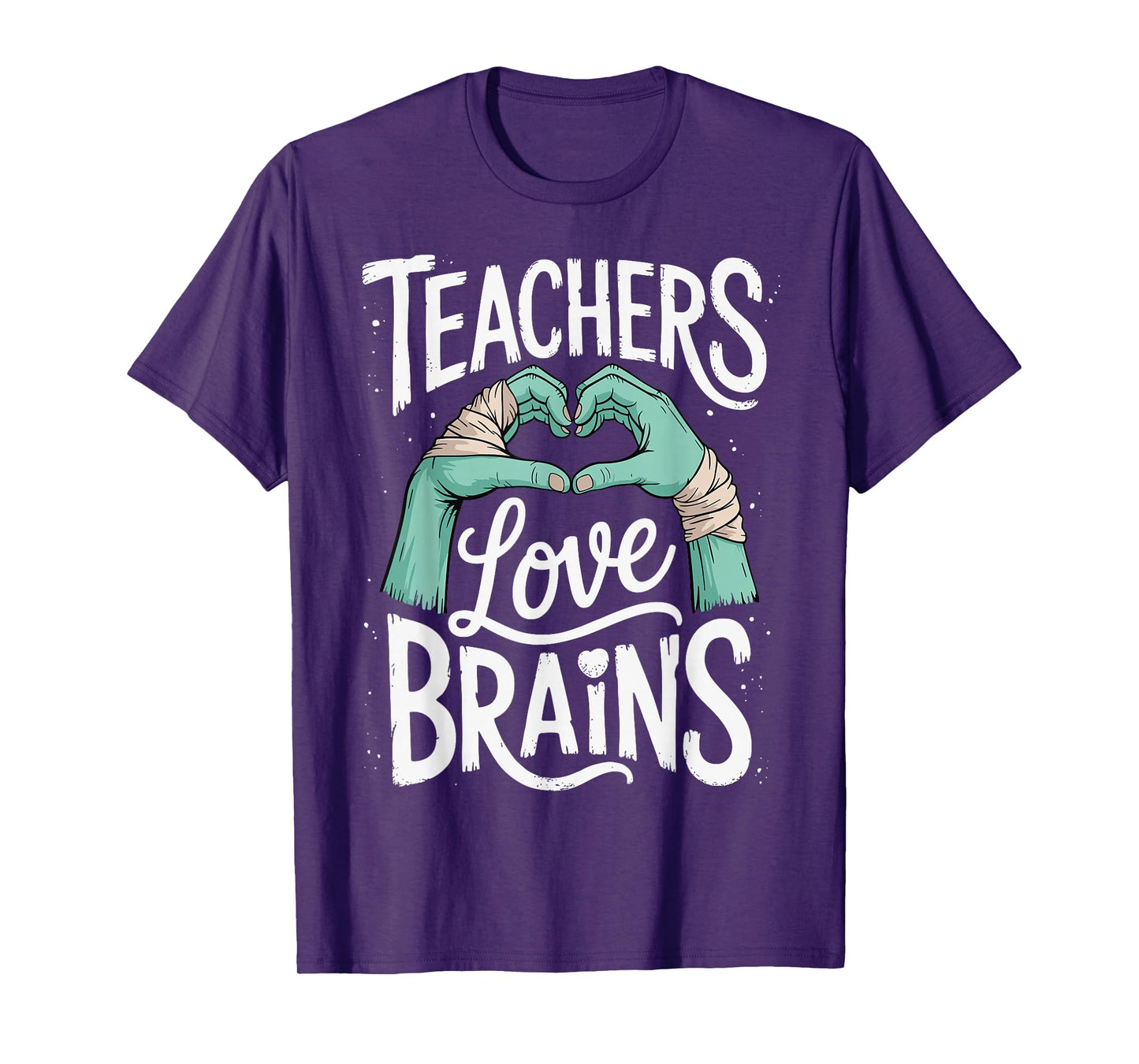 Funny Teacher Halloween Shirt Women Men Teachers Love Brains T-Shirt