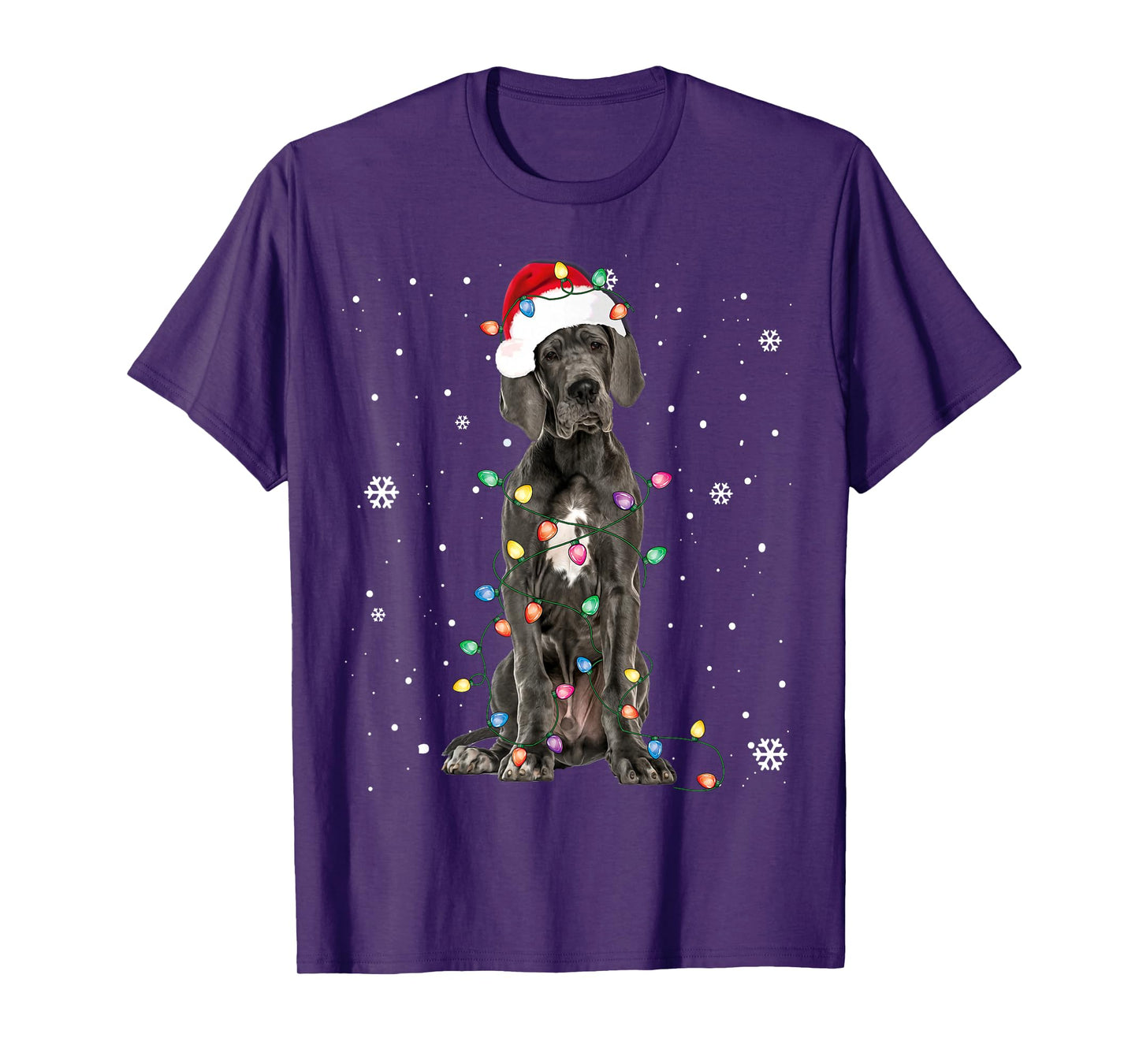 Great Dane Christmas Santa Hat Fairy Lights Pajama Dog Lover T-Shirt