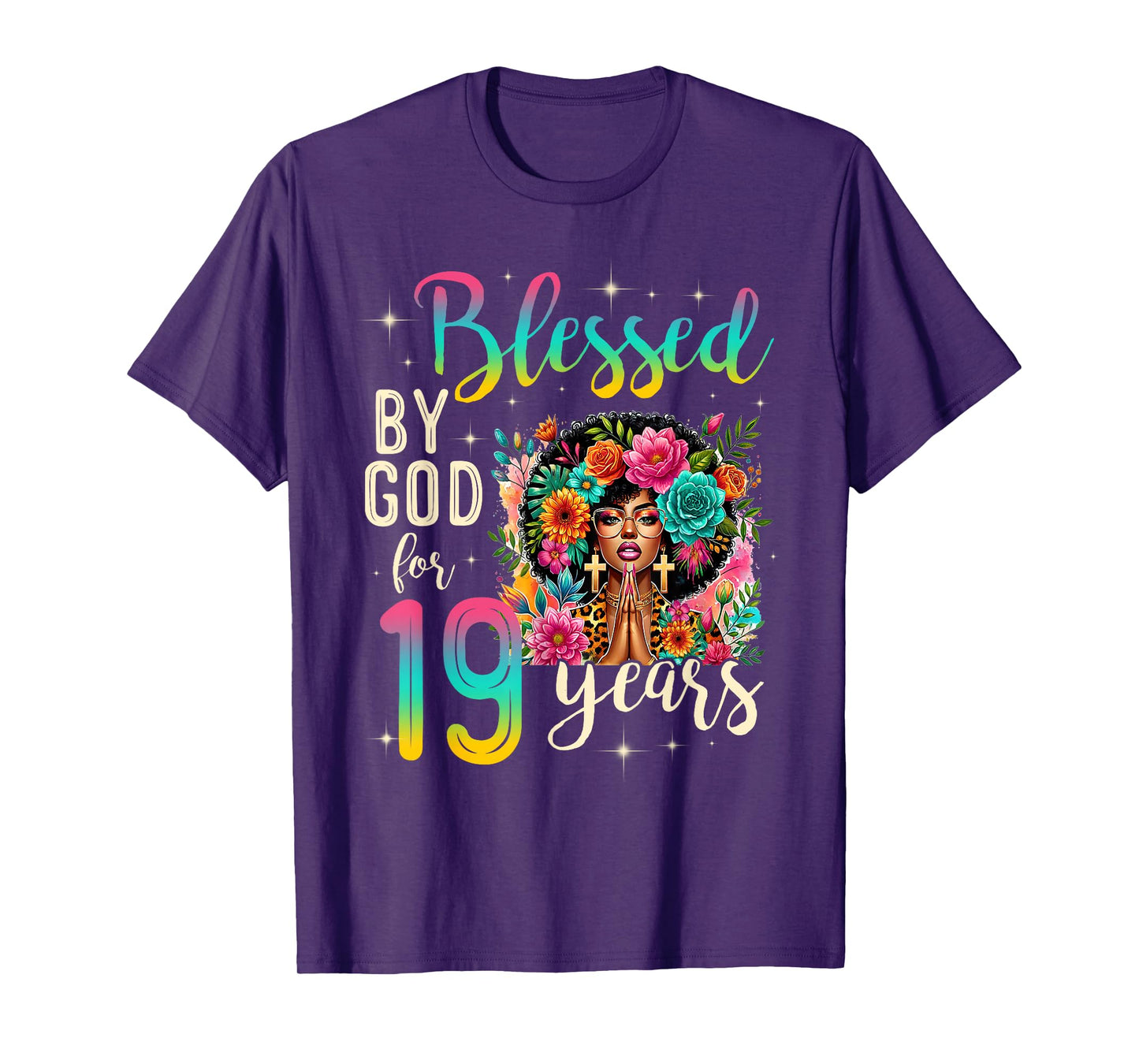Black Girl Blessed by God for 19 Years Christian Birthday T-Shirt